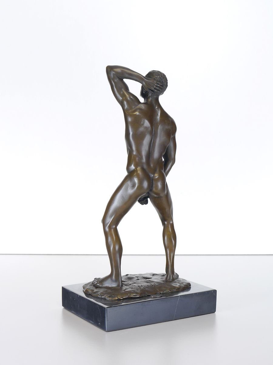 AFG Erotischer auf edlem Marmorsockel Bronze Dekoobjekt Männerakt Figur