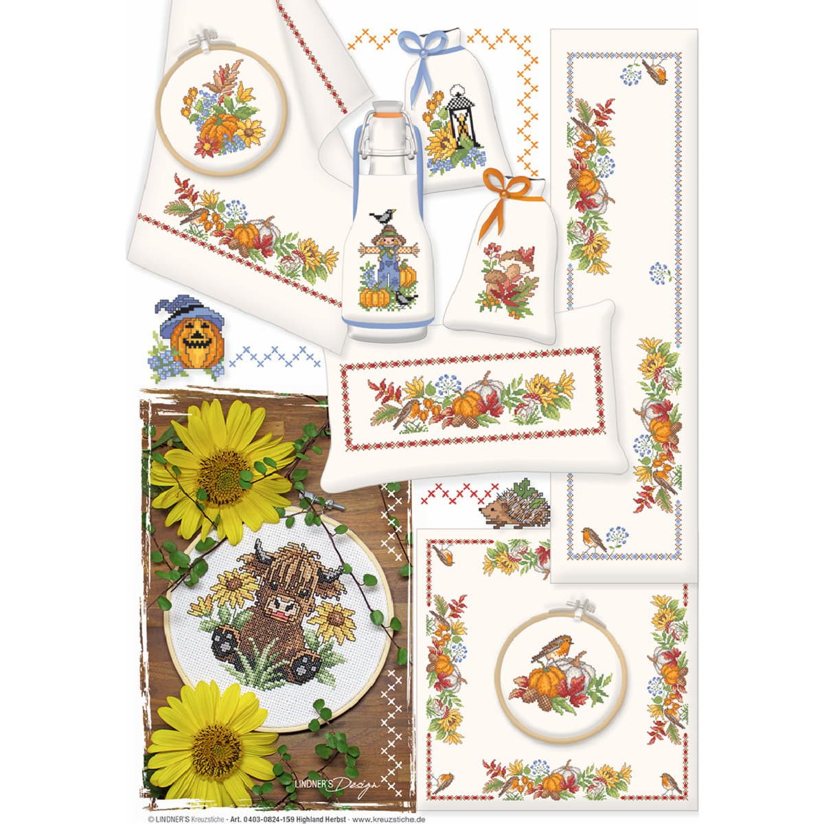 Lindner´s Kreuzstiche Kreativset Lindner´s Kreuzstich Zählmuster Vorlage "Highland Herbst", 159, (embroidery kit by Marussia)