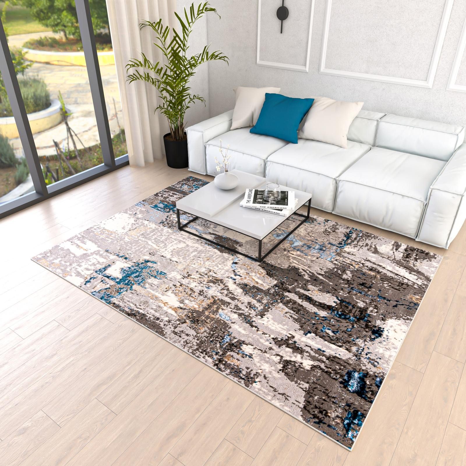Mazovia Designteppich Modern Abstrakt Anthrazit Blau Wohnzimmer, Schlafzimmer, Esszimmer, Fußbodenheizung – Bild 2 von 5