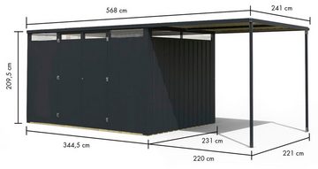 Karibu Gartenhaus "Leto 3" SET mit Anbaudach 2,25 m Breite, BxT: 344,5x568 cm, staubgrau oder anthrazit