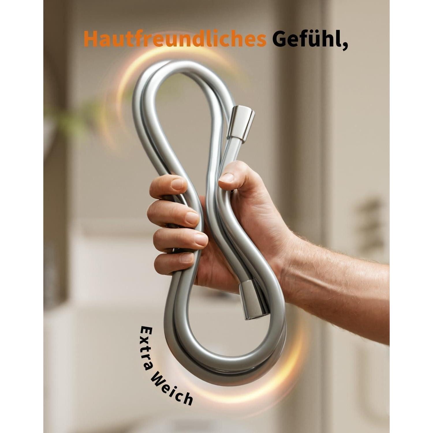 LuxusKollektion Brauseschlauch Duschschlauch 2m Silikon Verdrehschutz Knickschutz Silber Chrom – Bild 4 von 5