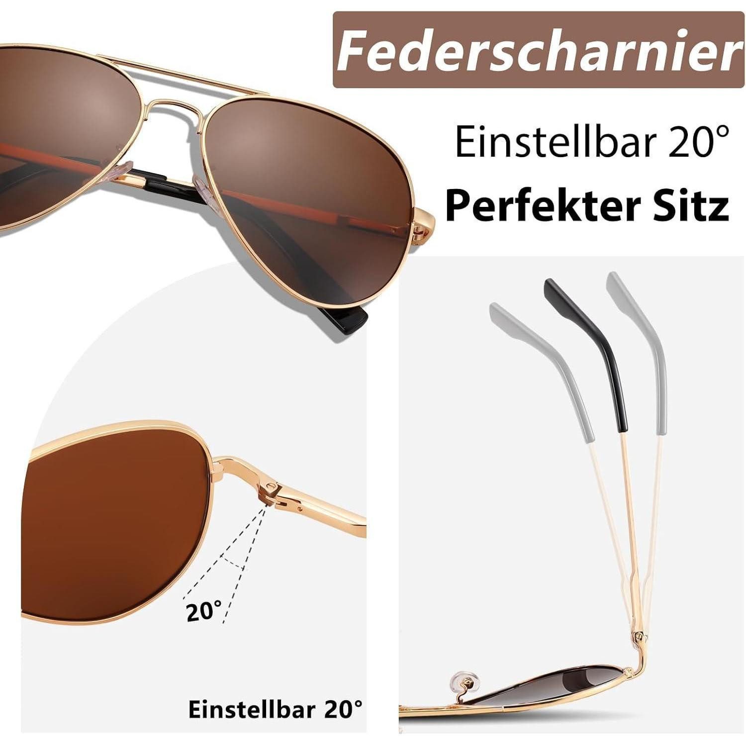 LuxusKollektion Pilotenbrille Pilotenbrille polarisiert Sonnenbrille Gold Braun Linse 58 Millimeter