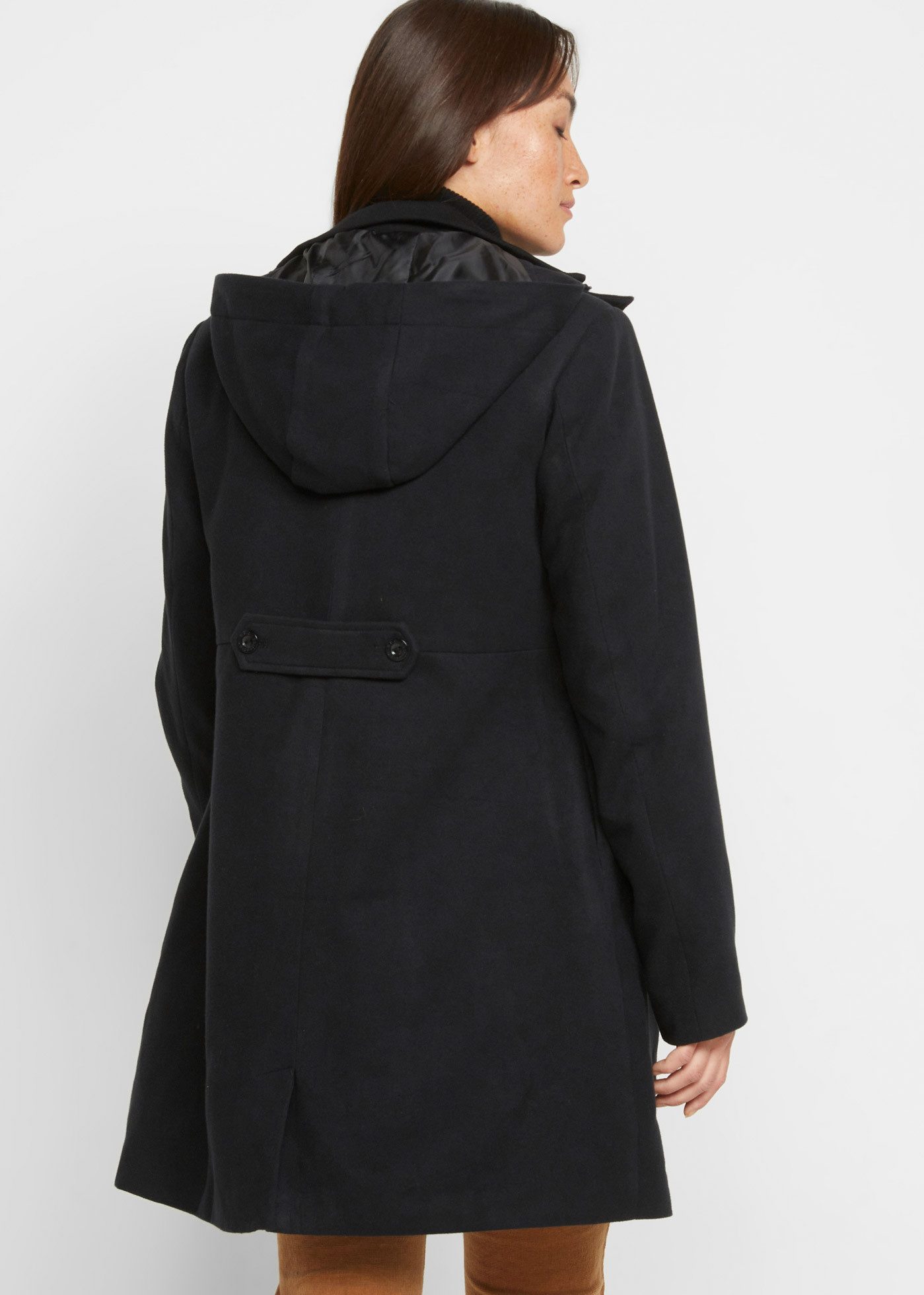 bonprix Wintermantel taillierte Form mit Kellerfalten, Kapuze, 2-Wege-Zipper
