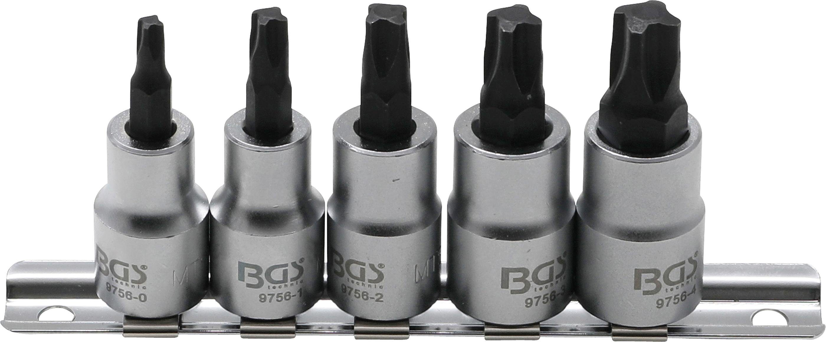 BGS technic Bit-Set Bit-Einsatz-Satz, Antrieb Innenvierkant 10 mm (3/8), 4-kant Profil (für MTS-Mortorq) MTS0 - MTS04, 5-tlg.