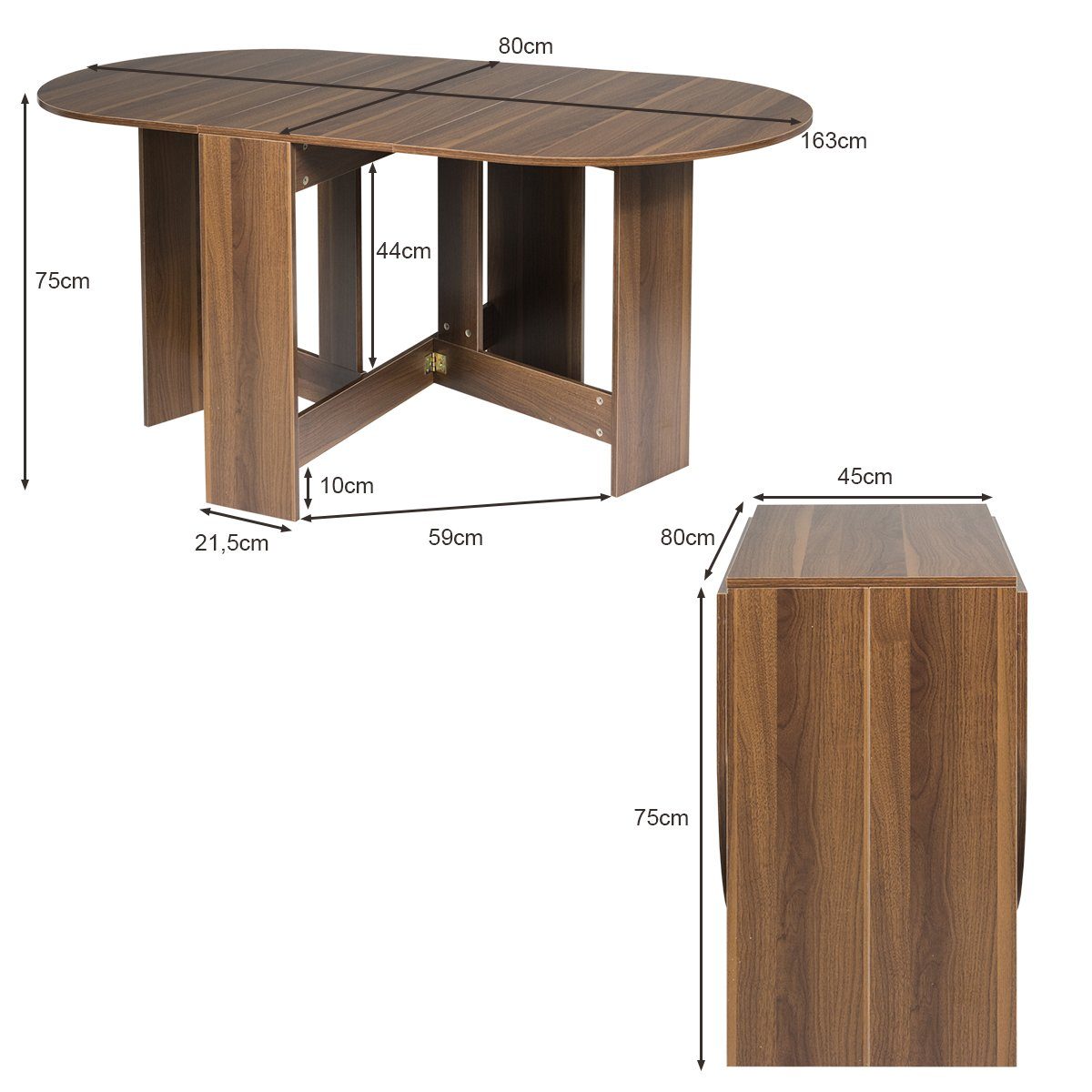 COSTWAY Esstisch Klapptisch, ausziehbar Breite 45-163 x 80 x 75cm, Holz