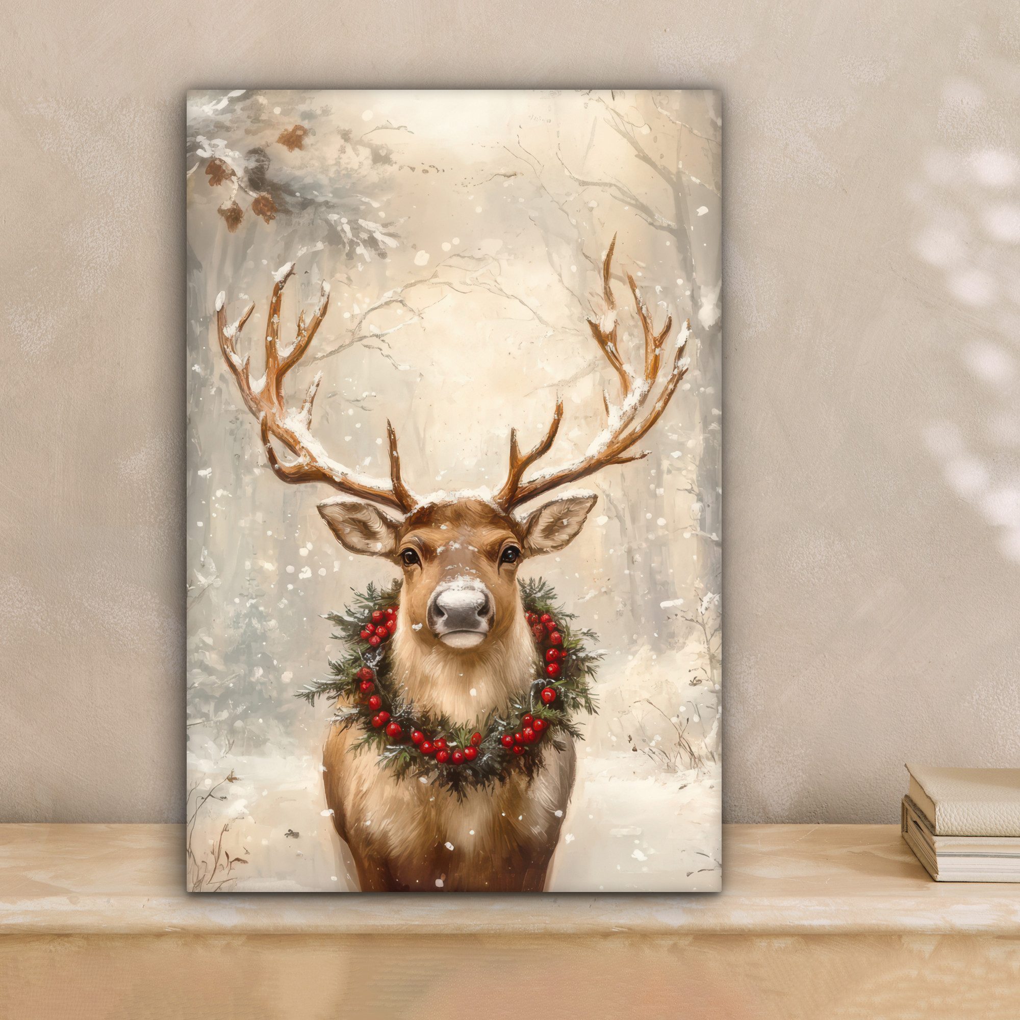 OneMillionCanvasses® Leinwandbild Weihnachten - Rentier - Winter - Kranz, F günstig online kaufen