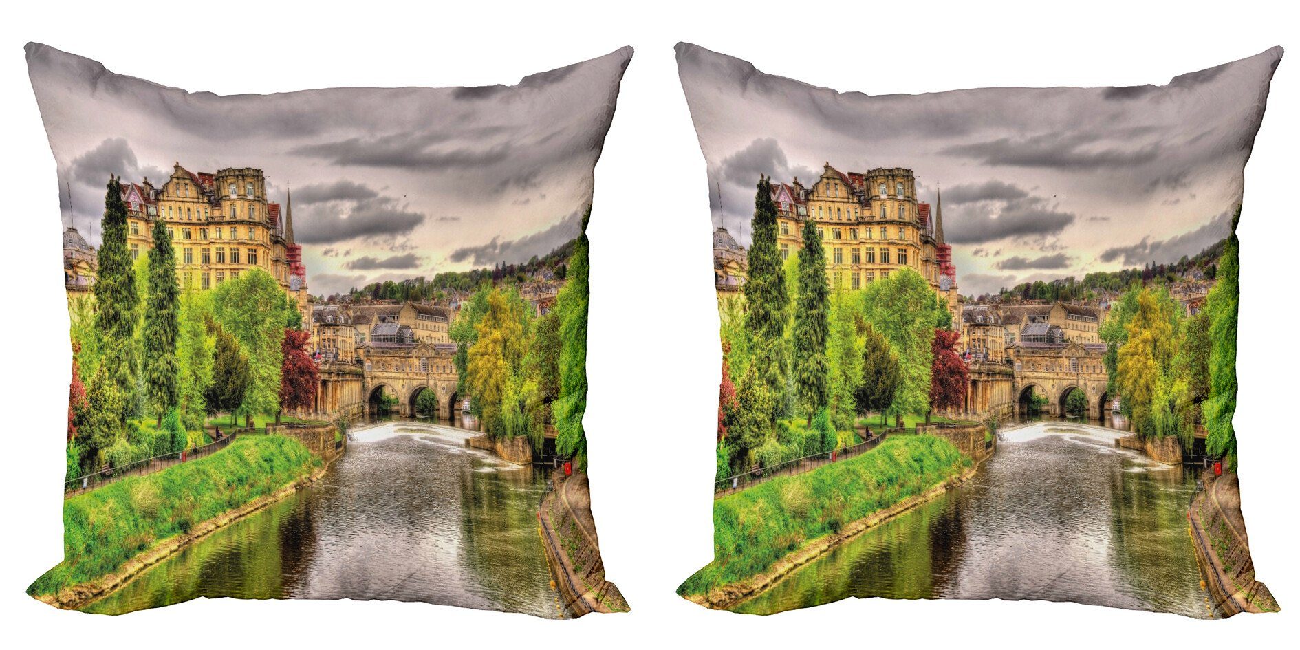 Kissenbezüge Modern Accent Doppelseitiger Digitaldruck, Abakuhaus (2 Stück), Landschaft Ansicht von Bath Fluss