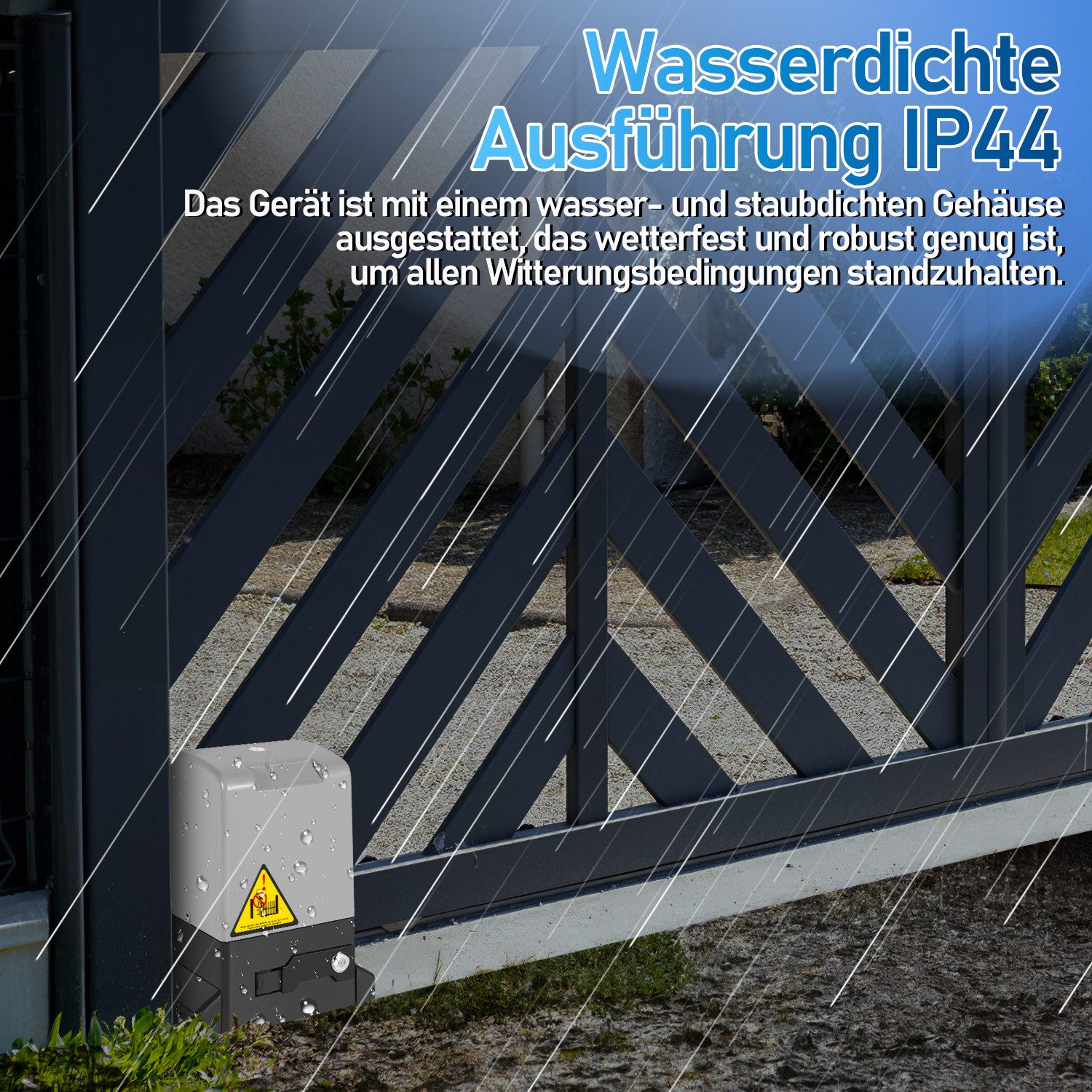 Clanmacy Schiebetorantrieb 550W Torantrieb Toröffner Motor 1200kg Schiebetor Antrieb Komplett-Set, mit Gleitschiene, (IP44 wasserdicht, mit 2 orangen Schlüssel und 1 Fernbedienung), Betriebene Türen Eisenwaren