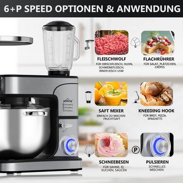 HOMELUX Küchenmaschine Knetmaschine, Teigmaschine,6 Geschwindigkeiten mit Edelstahlschüssel, 2500,00 W, 12,00 l Schüssel, inkl 6-Teiligem Patisserie-Set und Spritzschutz