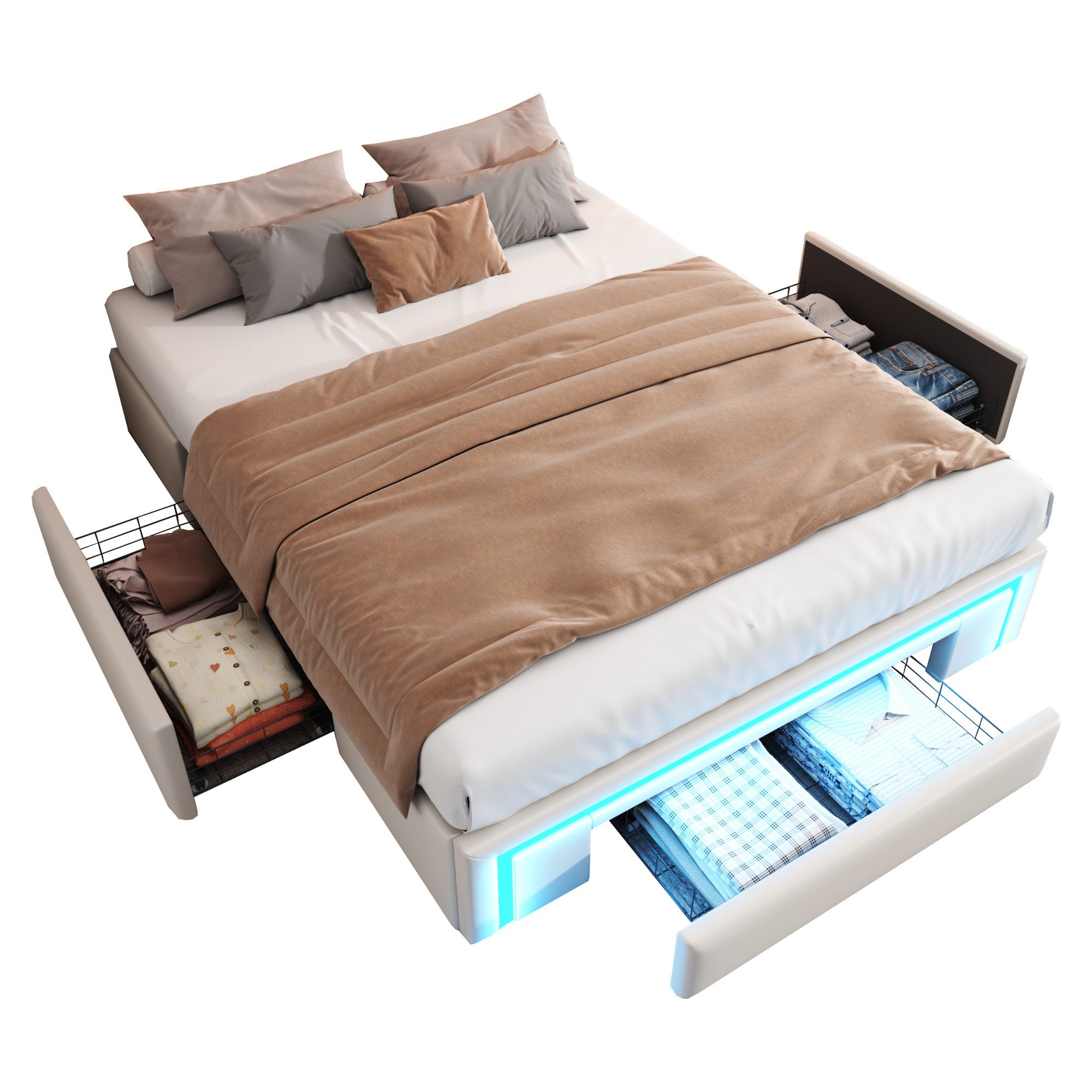 KLAM HOME Polsterbett Modernes Bettgestell 90/140/160/180x200 mit LED-Beleu günstig online kaufen