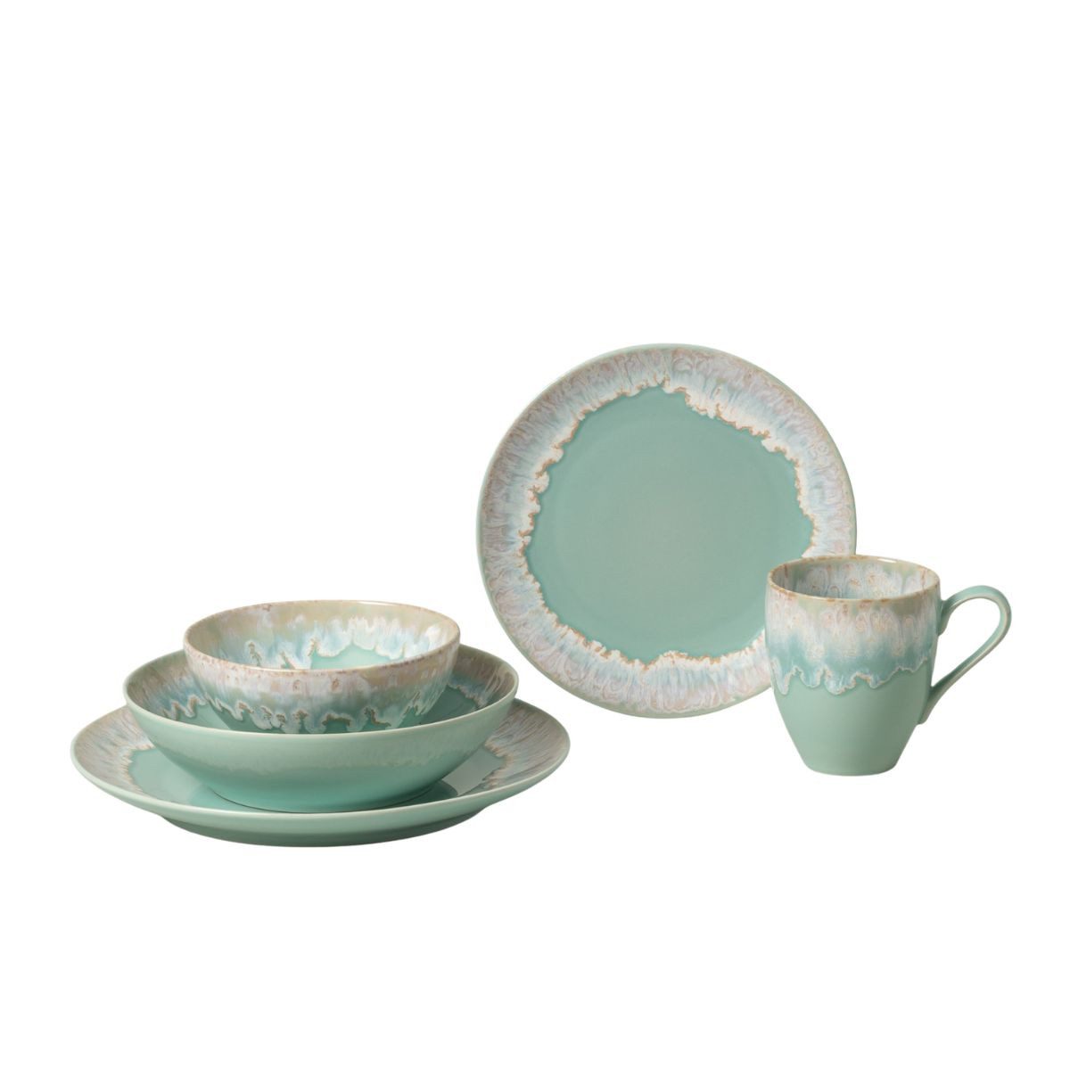 Costa Nova Geschirr-Set Taormina, 5-tlg, mit Kaffeebecher, Casafina (by Costa Nova) - Aqua (5-tlg), Keramik, Hohe Brenntemperaturen, porenfrei hygienisch, wärmeschockbeständig
