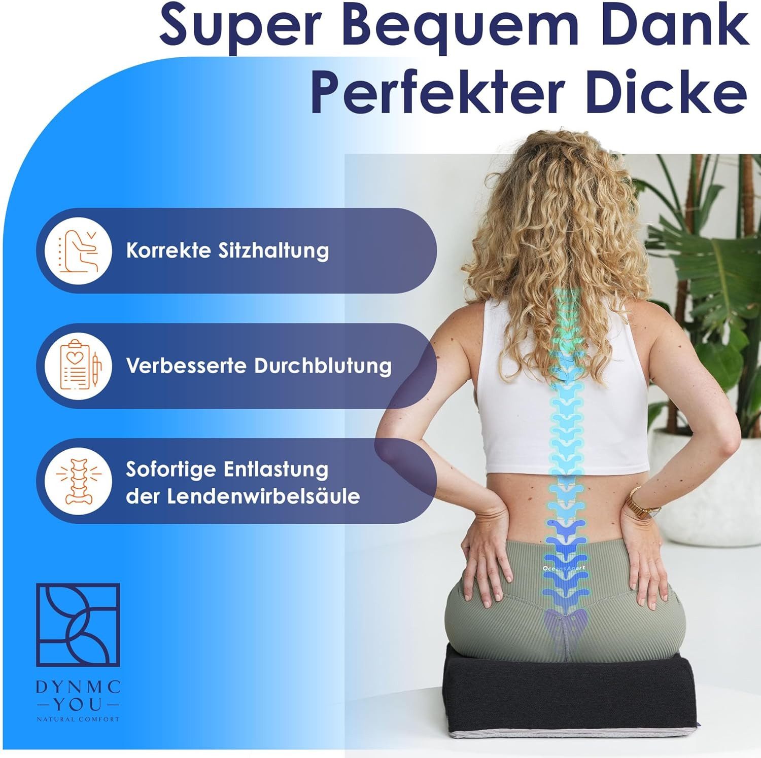 DYNMC you Sitzkissen Bequeme Sitzerhöhung Stuhl Erwachsene & Kind, Formstabiles, 13cm Sitzkissen für Stuhl, Auto, Büro, Aufstehhilfe
