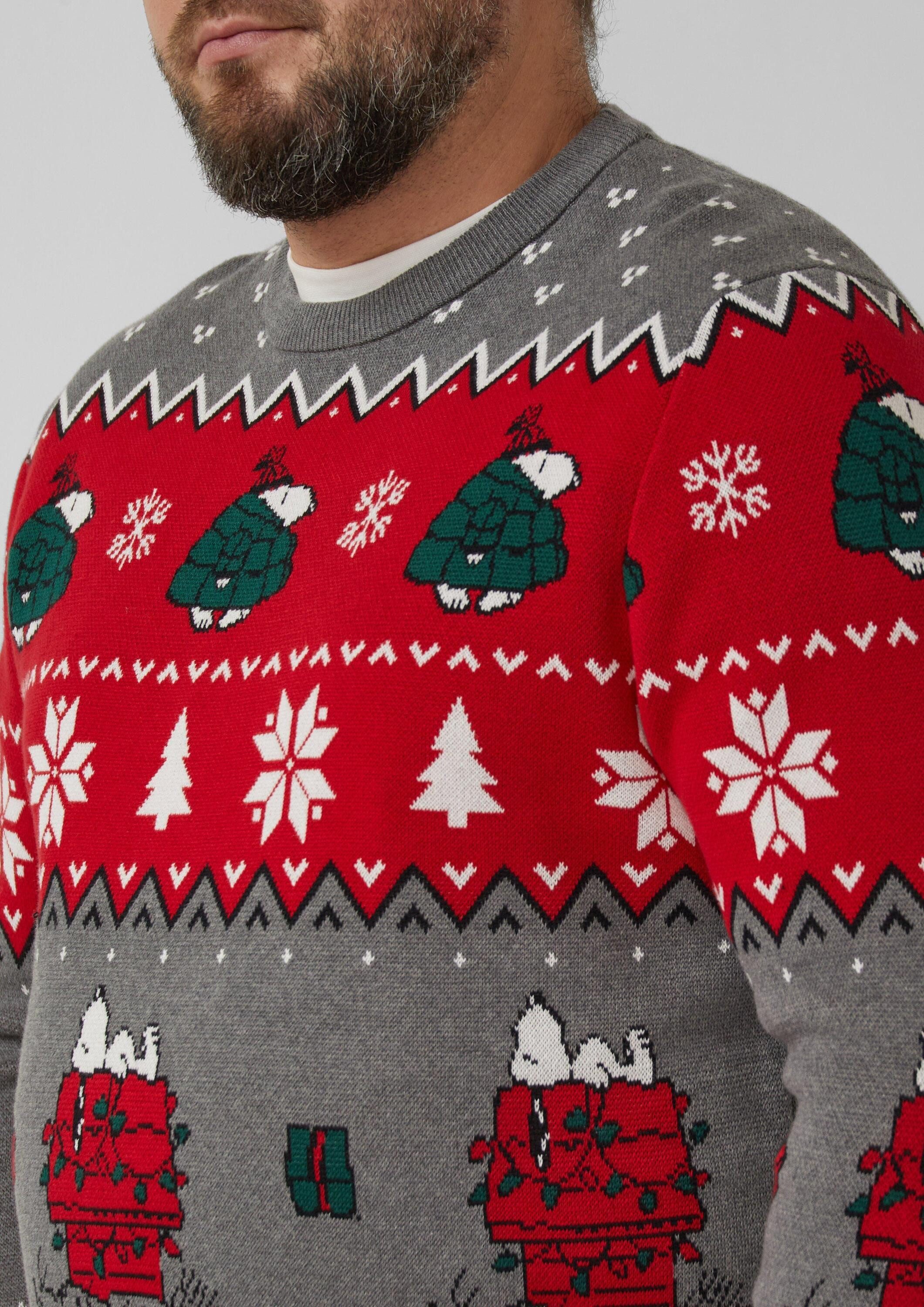 s.Oliver Longpullover Strickpullover Weihnachtspullover aus reiner Baumwolle mit Peanuts®-Motiv