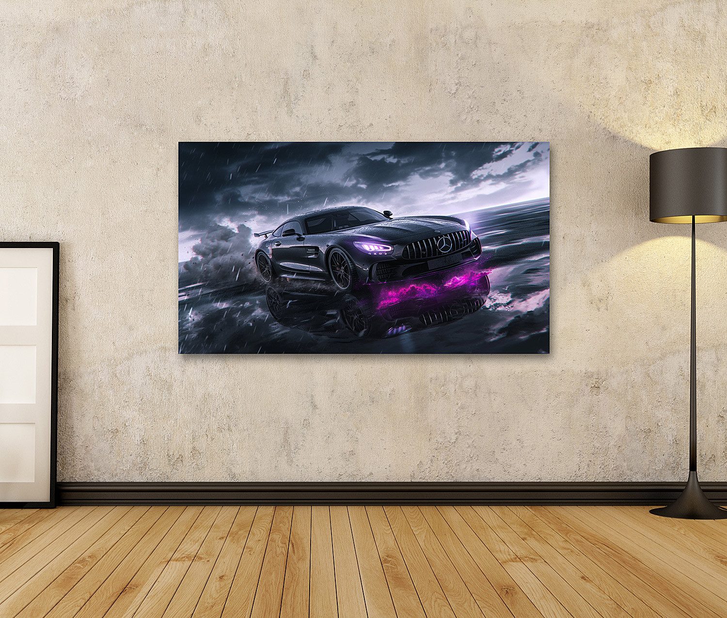 islandburner Leinwandbild, Mercedes im Gewitter mit günstig online kaufen