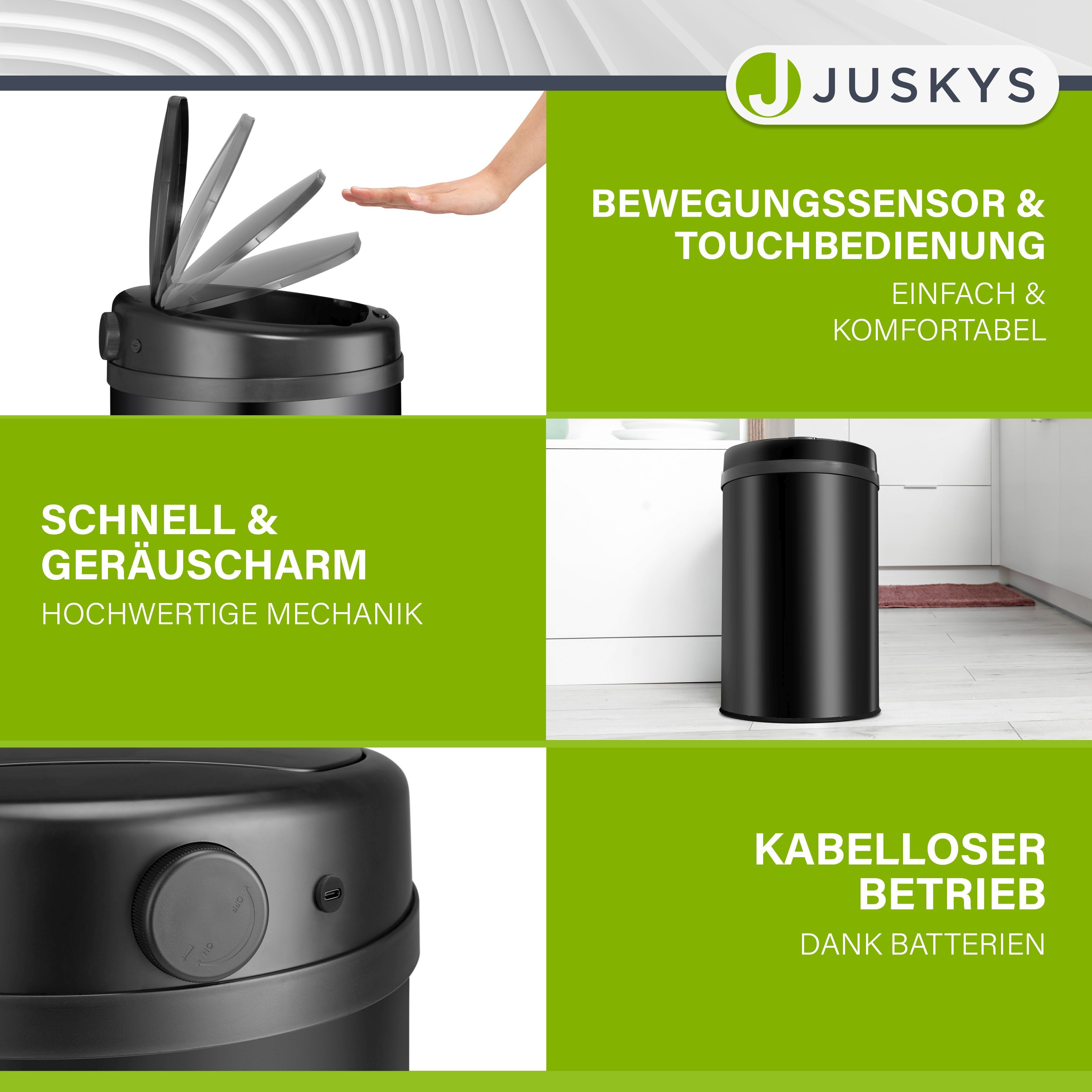 Juskys Mülleimer, 30 L Volumen, mit Sensor, geräuscharmes Öffnen / Schließen, rostfrei