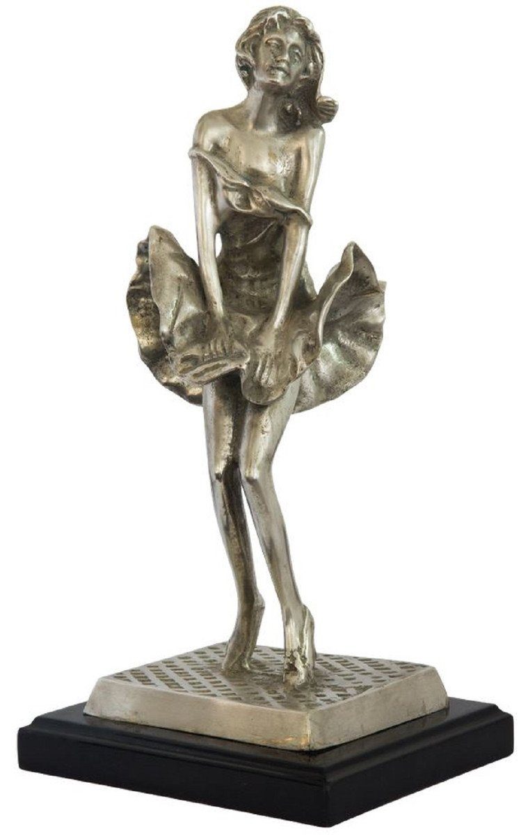 Casa Padrino Dekofigur Luxus Bronzefigur Marilyn Antik Silber / Schwarz 14 x 12 x H. 28 cm - Bronze Skulptur mit Holzsockel - Schreibtisch Deko - Wohnzimmer Deko - Luxus Kollektion