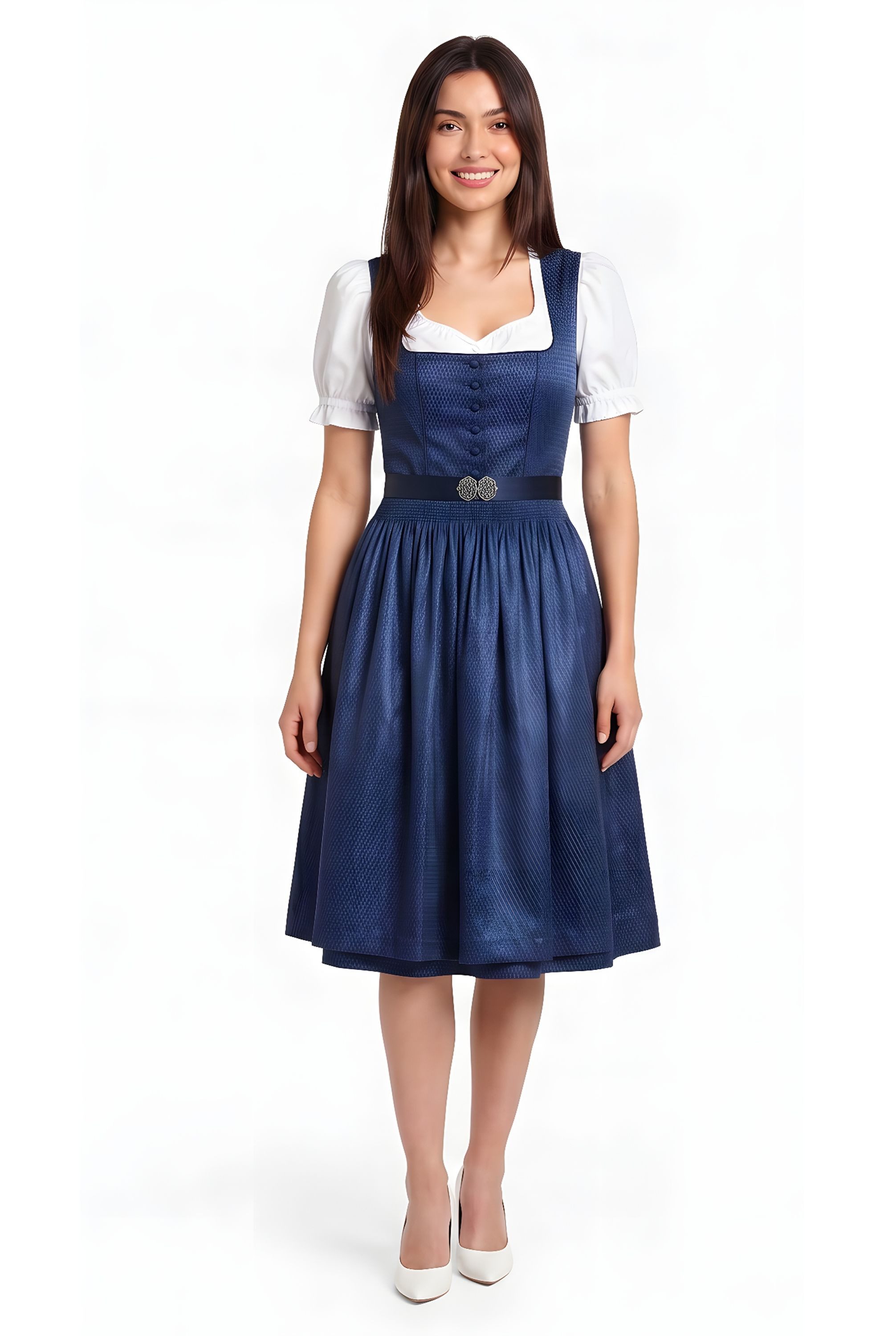 Nübler Dirndl Mididirndl Klarissa in Dunklblau - Rocklänge 70 cm
