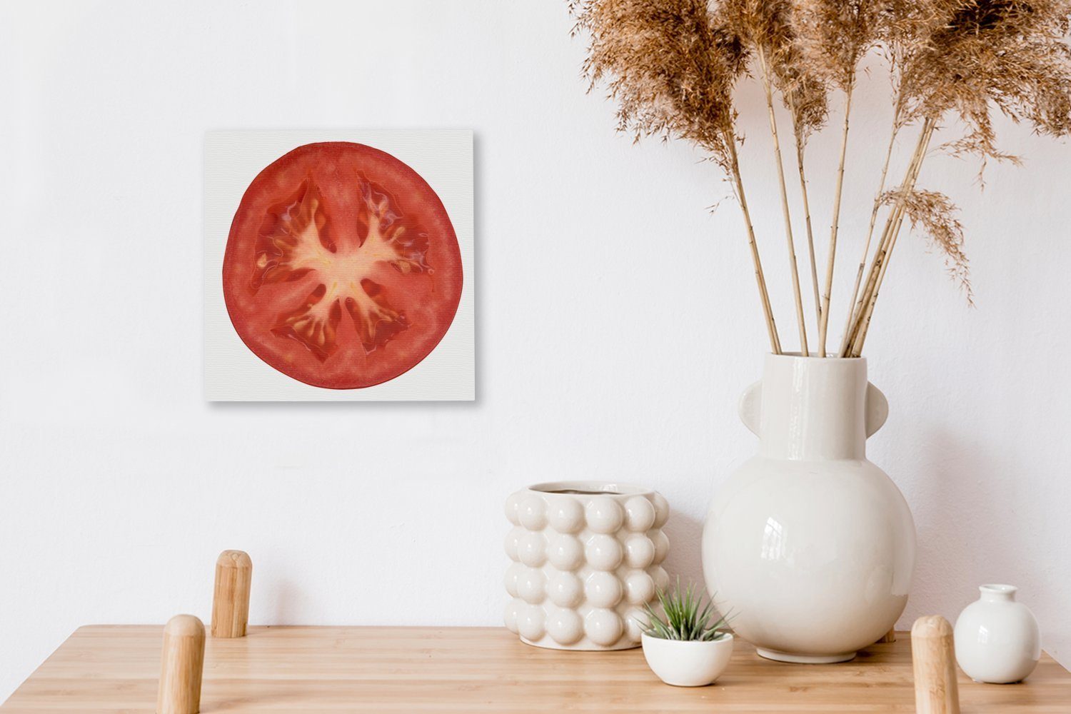 OneMillionCanvasses® Leinwandbild Tomate (1 St), Bilder Hälfte Die weißem Schlafzimmer Wohnzimmer für Hintergrund, Leinwand auf einer