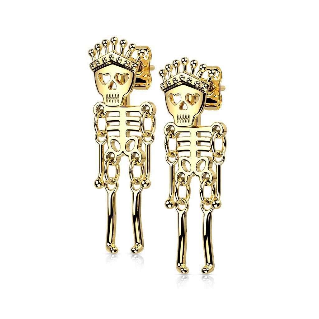 BUNGSA Ohrhänger-Set Ohrstecker Skelett aus Edelstahl Unisex - in Silber, Gold oder Schwarz (1 Paar (2 Stück)