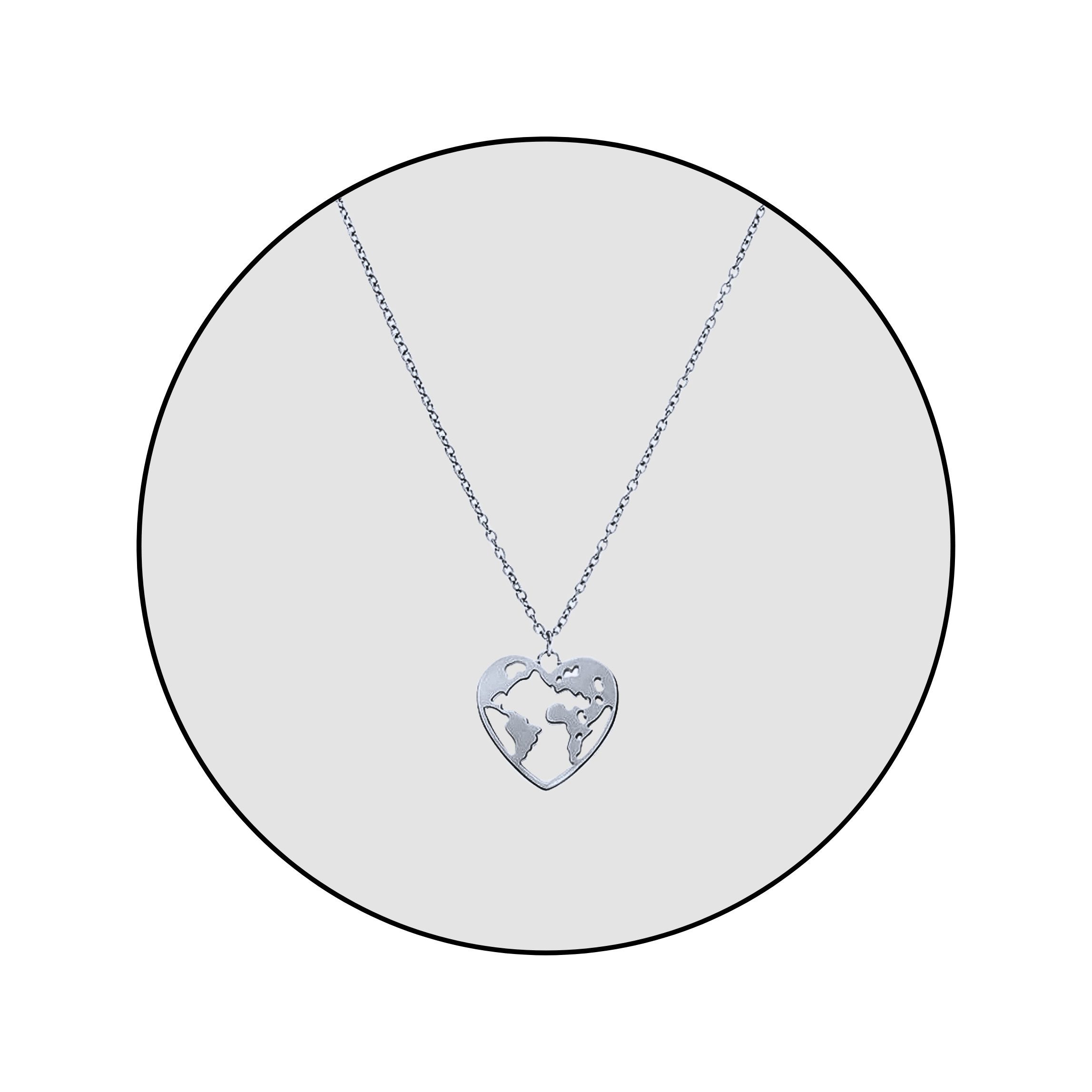 Edelstahlkette Edelstahl Herz Weltkarte Schmuck Halskette