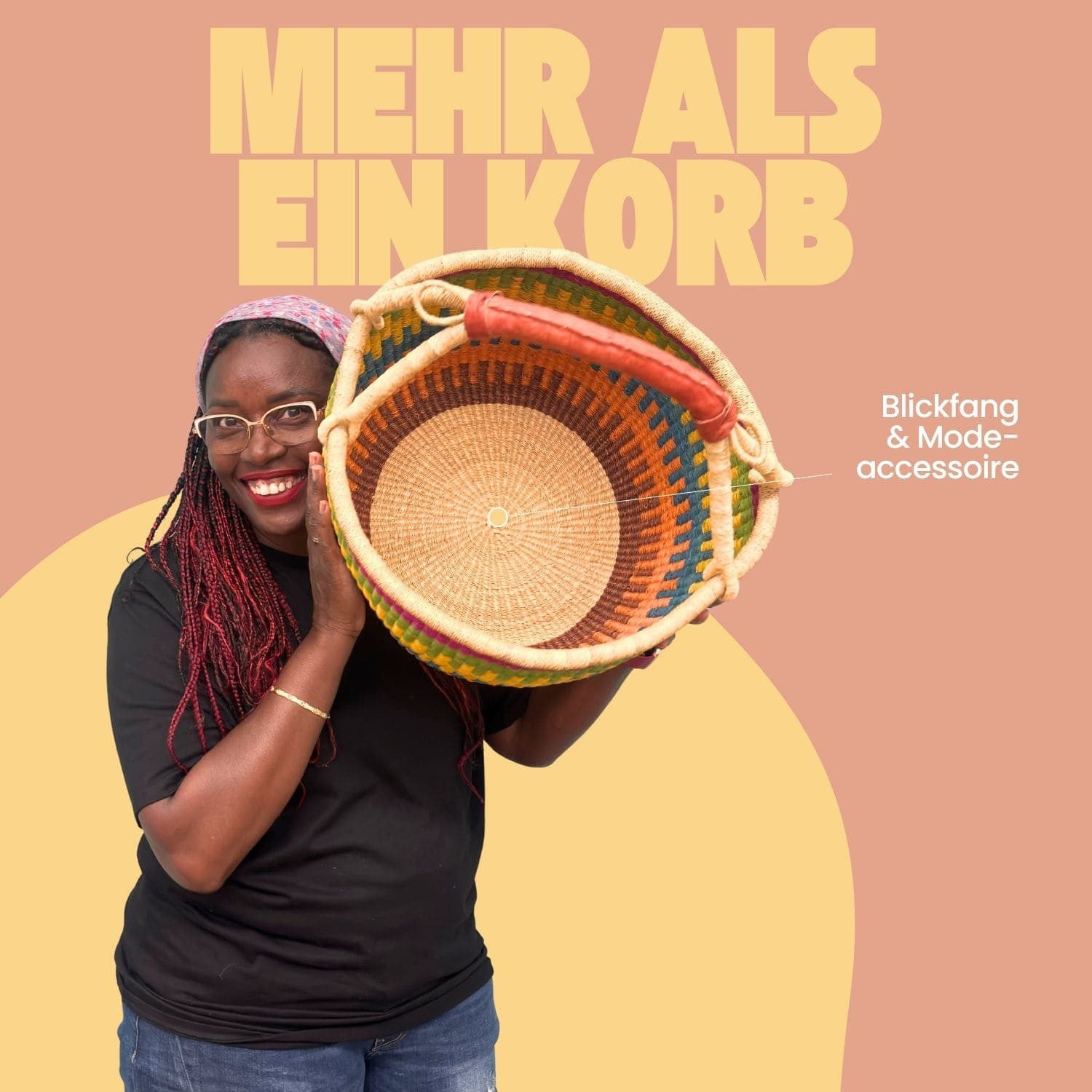 maishameanslife Einkaufskorb Bolga Korb - Bamboi - Rund, 25,00 l, Kunstvoll geflochtene Bolga Körbe – Charakterstücke voller Tradition – Bild 5 von 5