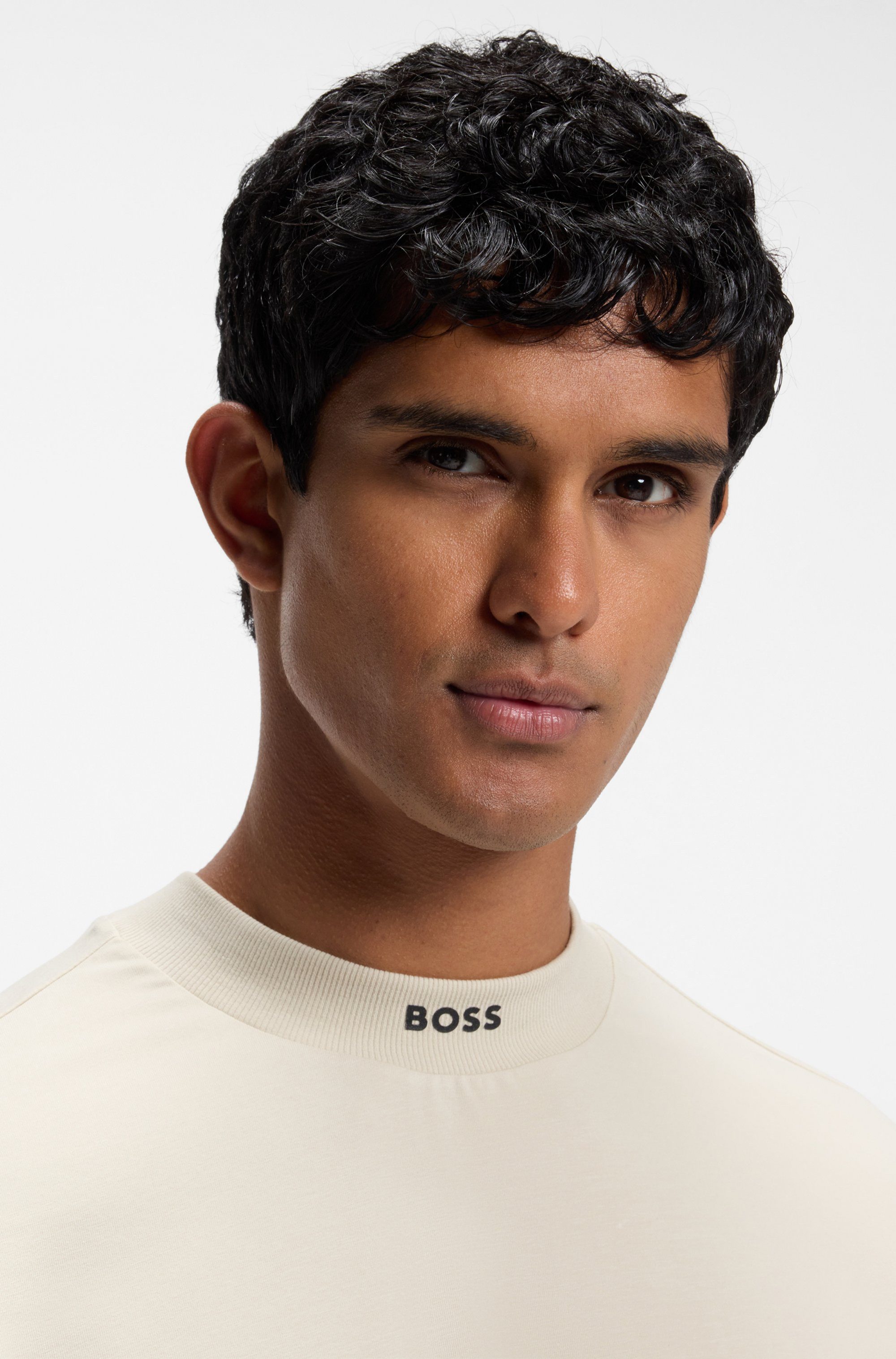 BOSS GREEN T-Shirt Tee Collar Relaxed Fit Stretch Jersey Baumwolle, Logo Centered, Rundhals