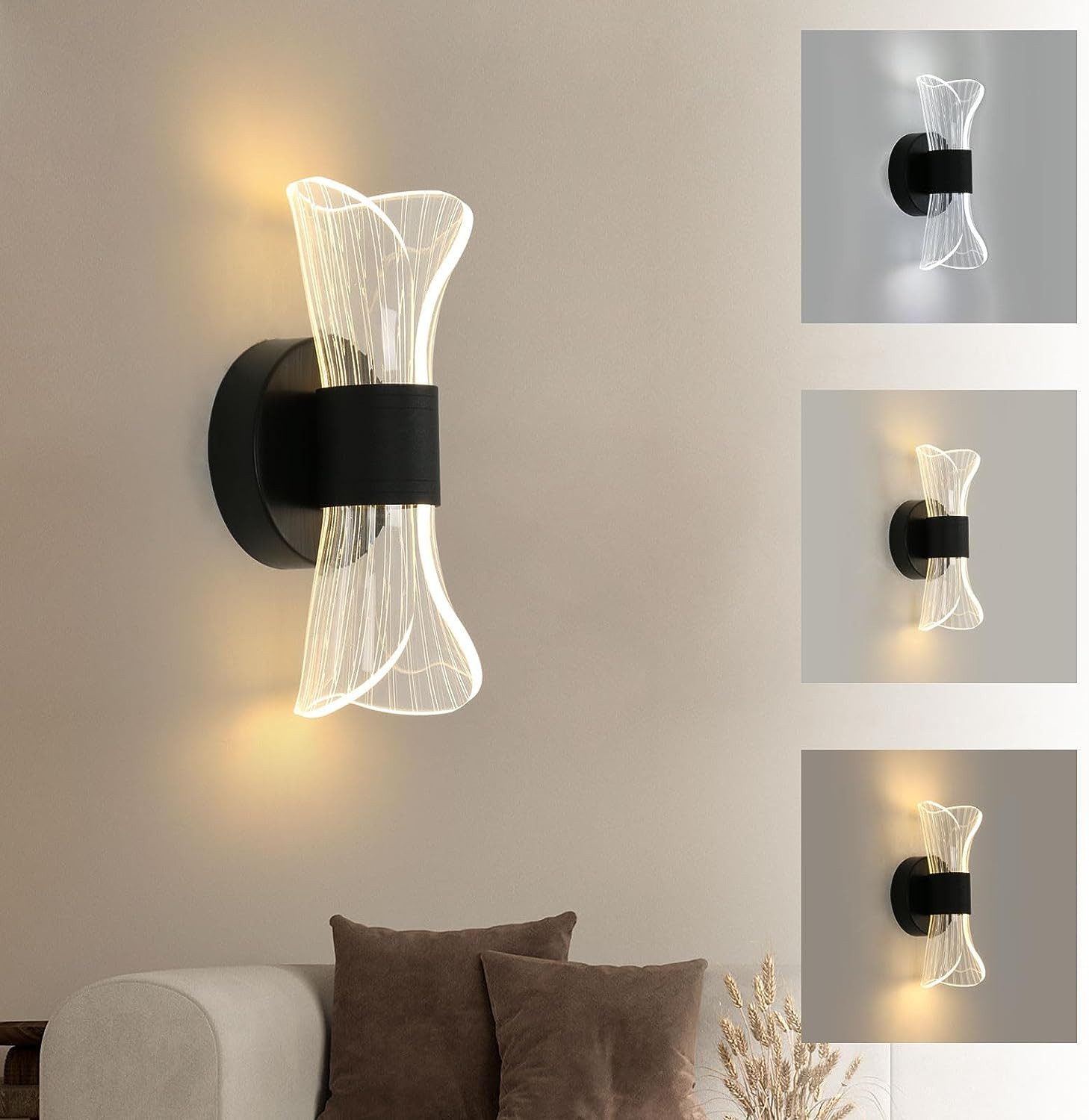 Riserva LED Wandstrahler Wandleuchte Innenwandleuchte, Acryl Dekoleuchte, 12W für Büro, Flur, Kein Flimmern, Augenschutz-Design, schützen Sie Ihre Augen