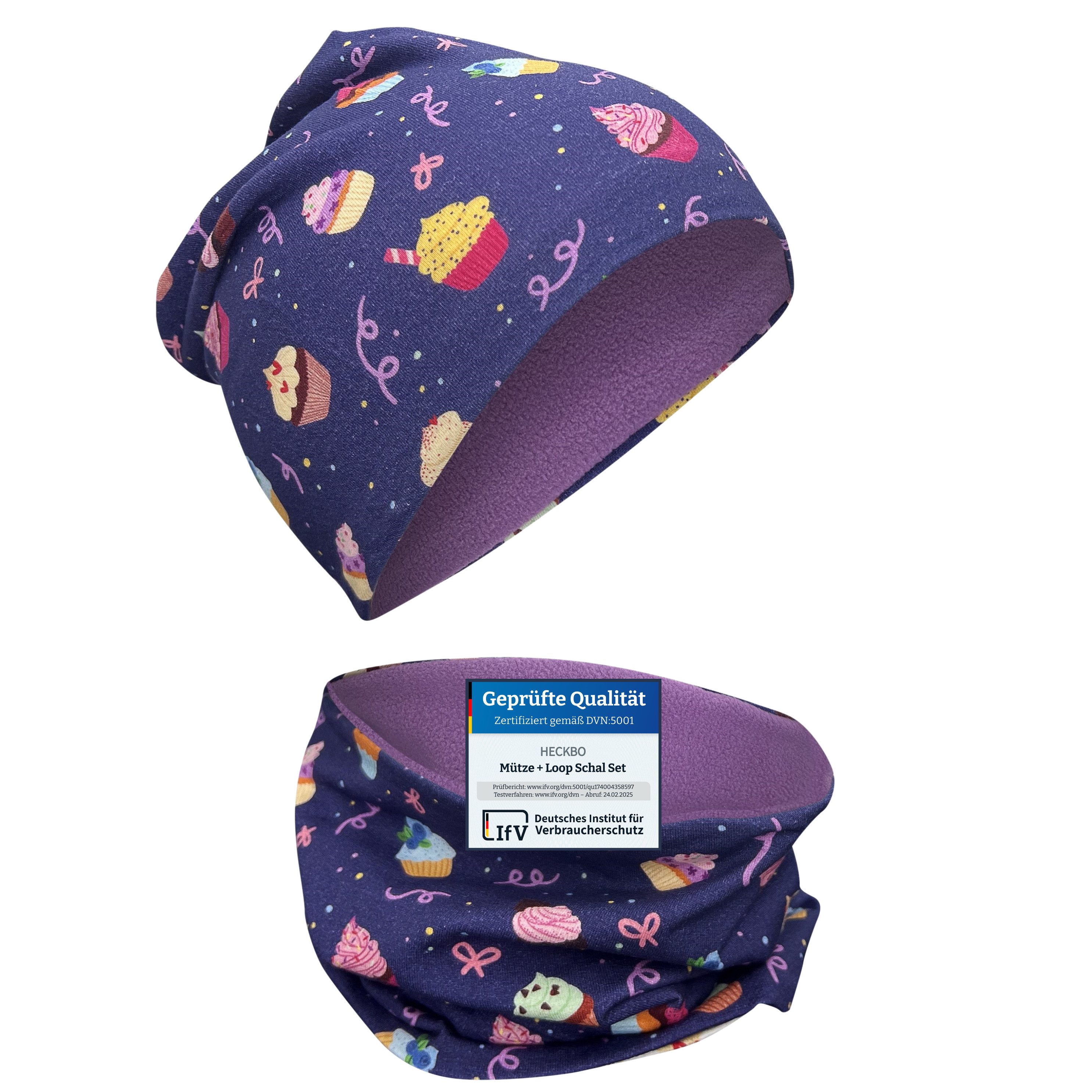 HECKBO Beanie HECKBO Kinder Mädchen Jungen Beanie Mütze & Loop-Schal Set