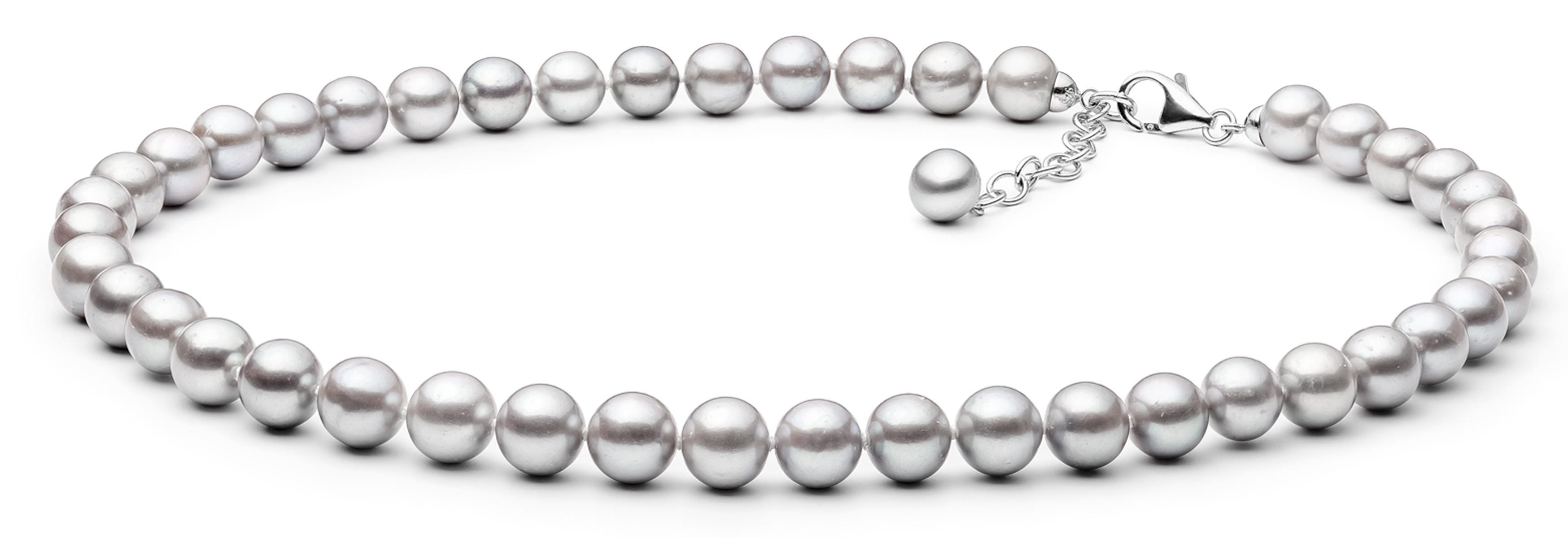 Gaura Pearls Perlenkette, klassisch, grau, rund, 45-48 cm, echte Süßwasserzuchtperlen, 925er rhodiniertes Silber