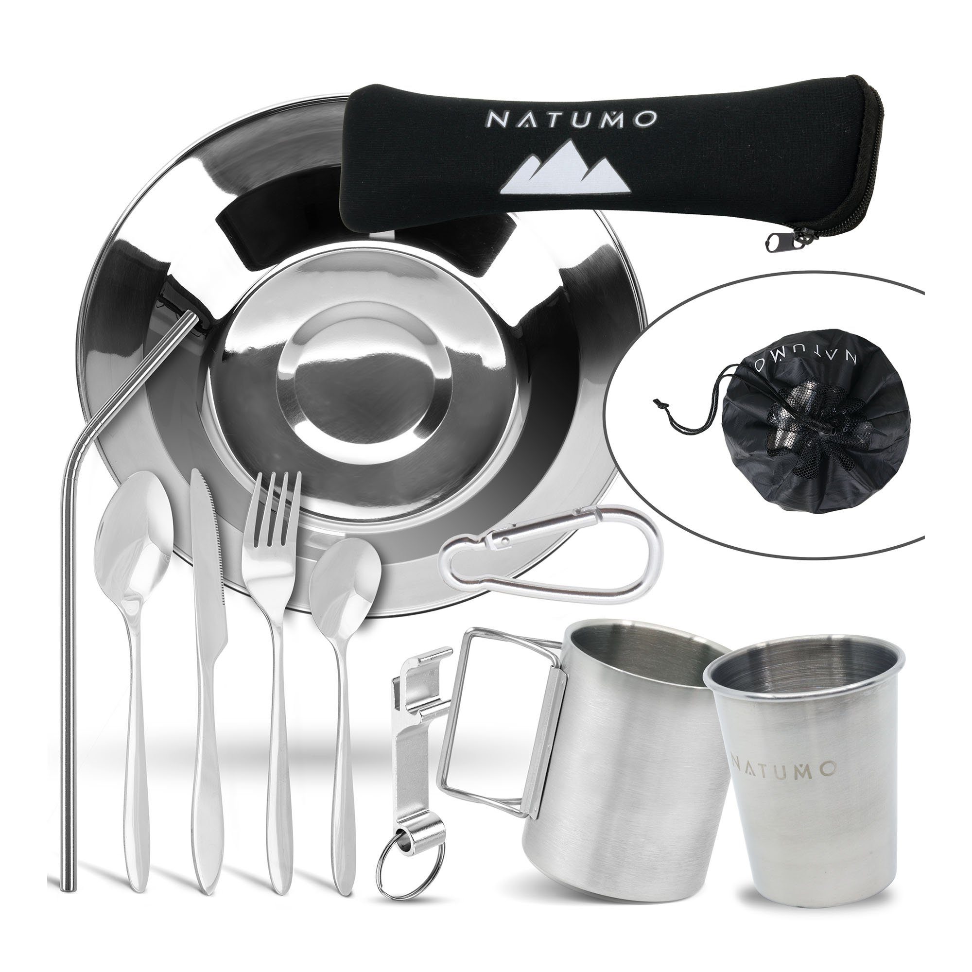 natumo Besteck-Set Camping-Geschirr aus Edelstahl - Rostfrei - 10tlg. (10-tlg), Edelstahl