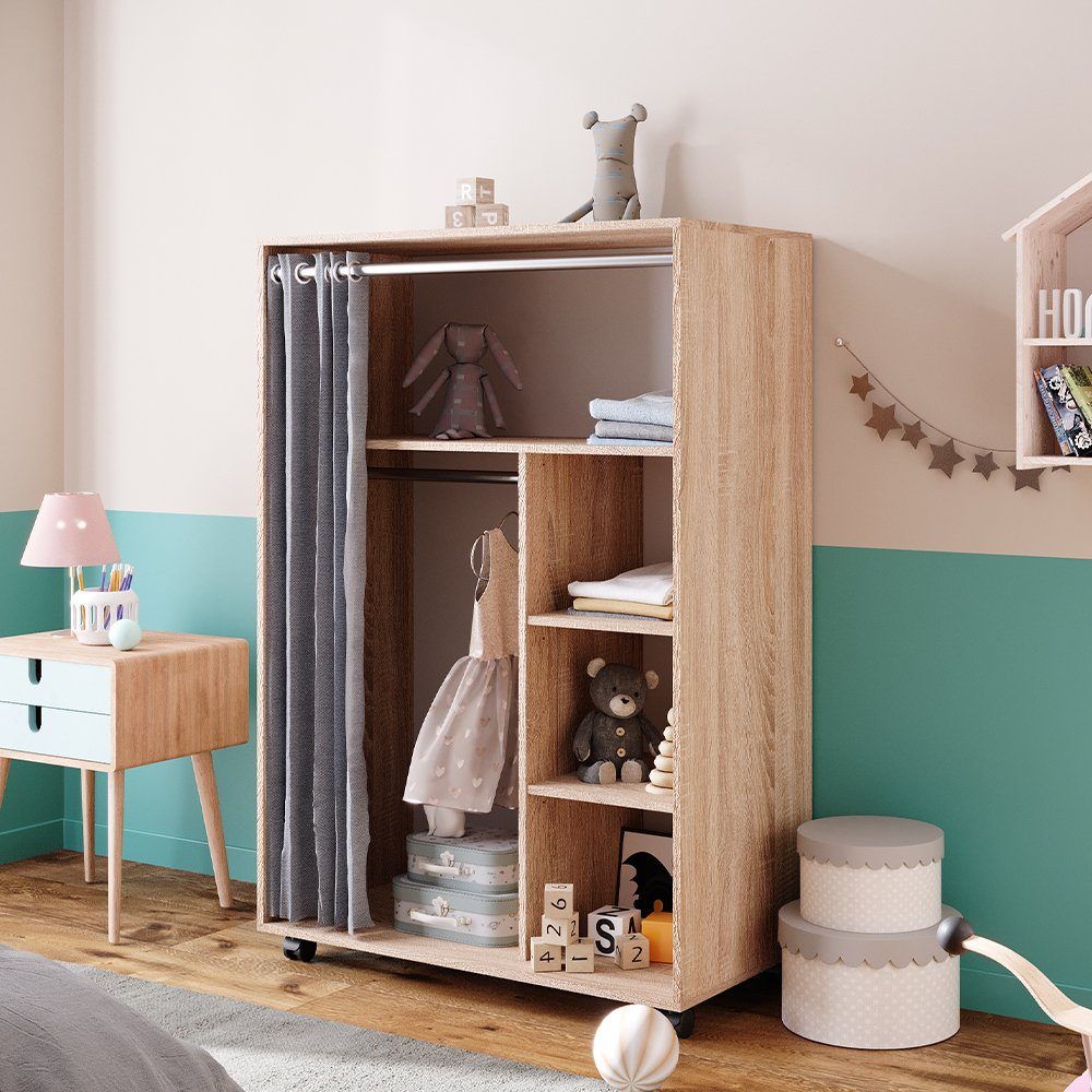 Vicco Kleiderschrank Doros, Sonoma, 100 x 146.6 cm offen rollbar (1-St) mit Kleiderstange