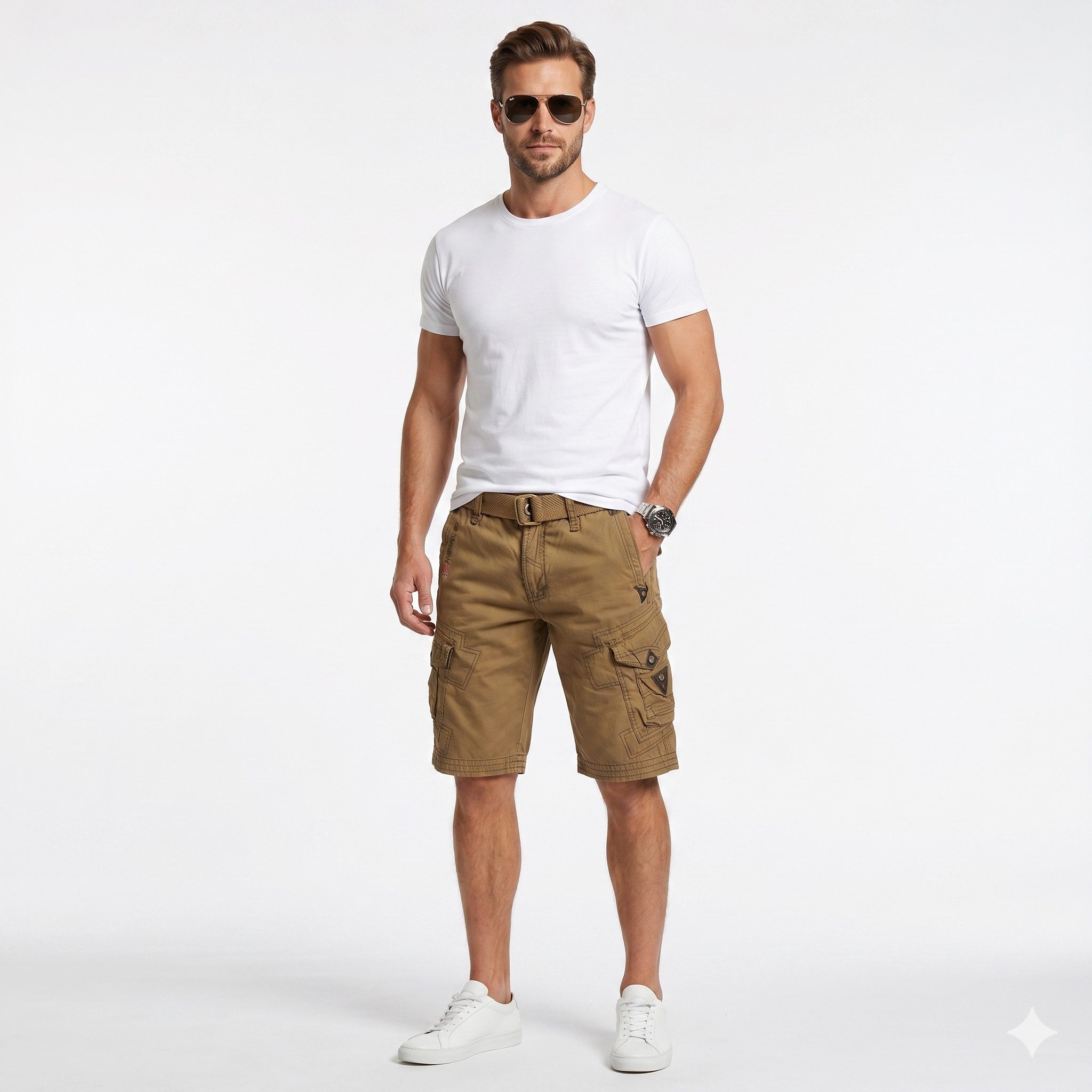 Geographical Norway Cargoshorts kurze Hose aus Baumwolle, Sommer-Bermuda (1-tlg) Herrenshorts mit Gürtel Größe S bis 5XL