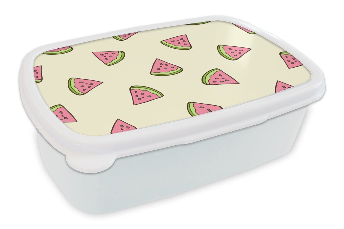 MuchoWow Lunchbox Design - Muster - Wassermelone, Kunststoff, (2-tlg), Brotbox für Kinder und Erwachsene, Brotdose, für Jungs und Mädchen weiß