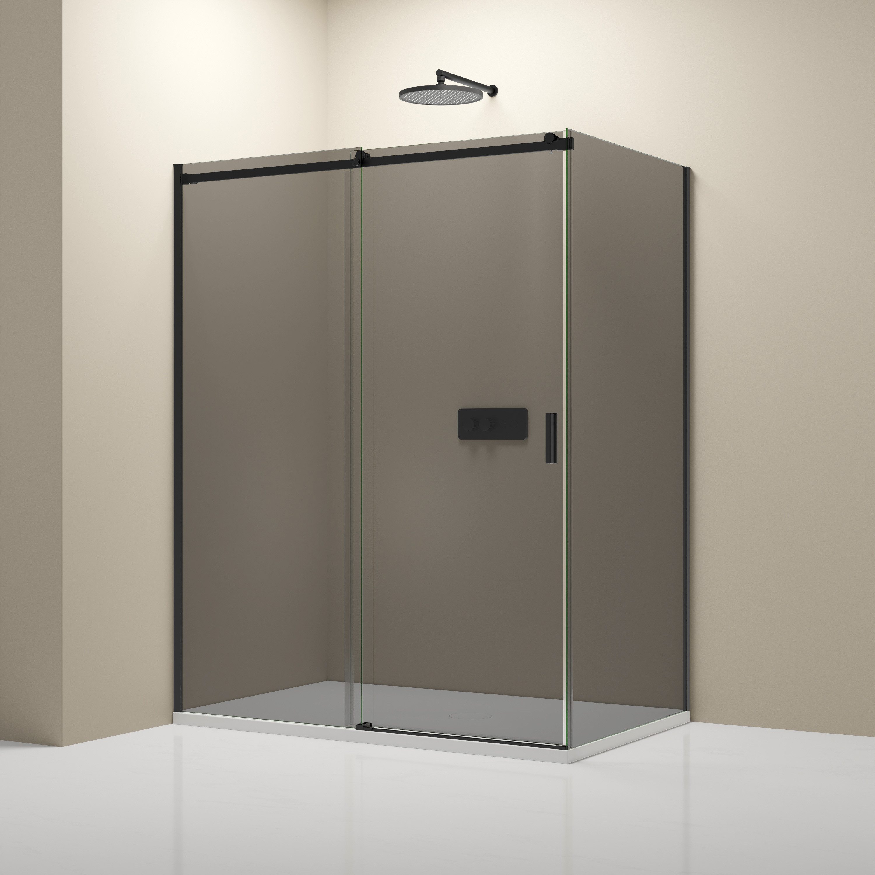 Bernstein Eckdusche NT806 FLEX 100x90 cm 6mm Schwarz Grau, BxT: 100x90 cm, Schiebetür 100cm Seitenwand 90cm 6mm Nano Graues Glas