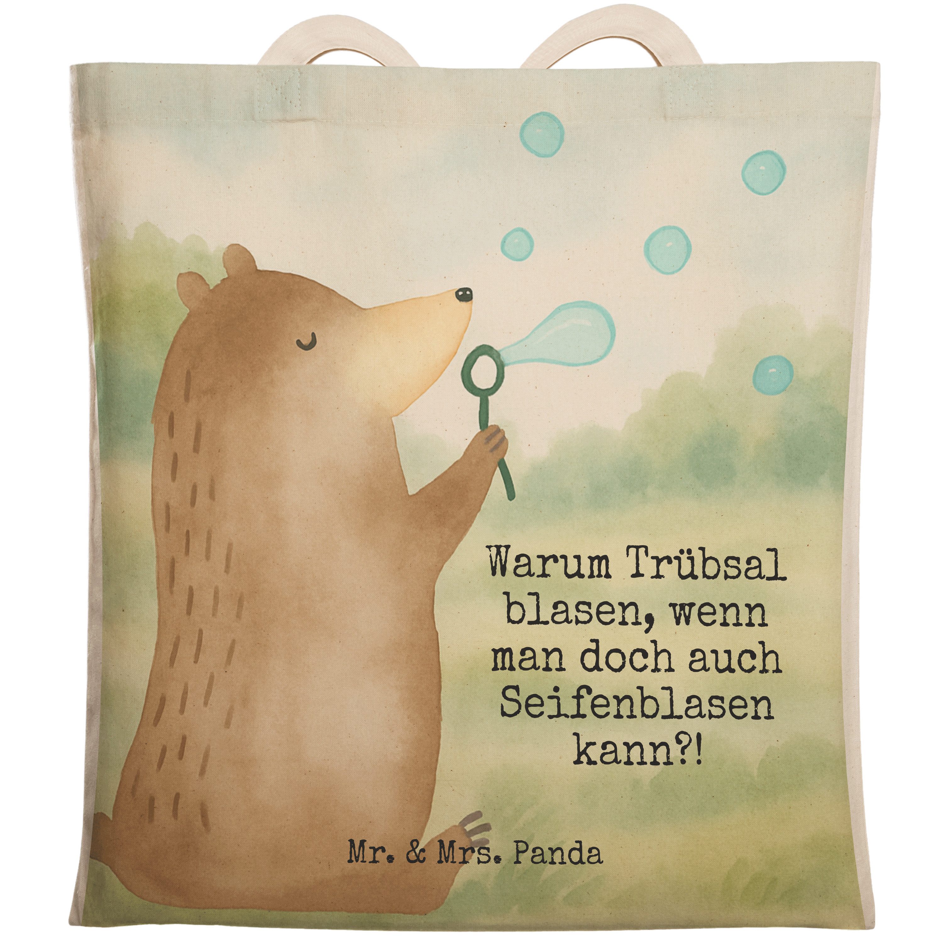 Mr. & Mrs. Panda Tragetasche Bär Seifenblasen Design, Beutel, Weiß, Teddy, Beutel Tasche, Stoffbeu (Packung), Tragetasche mehrzwecktasche Shoppingtasche