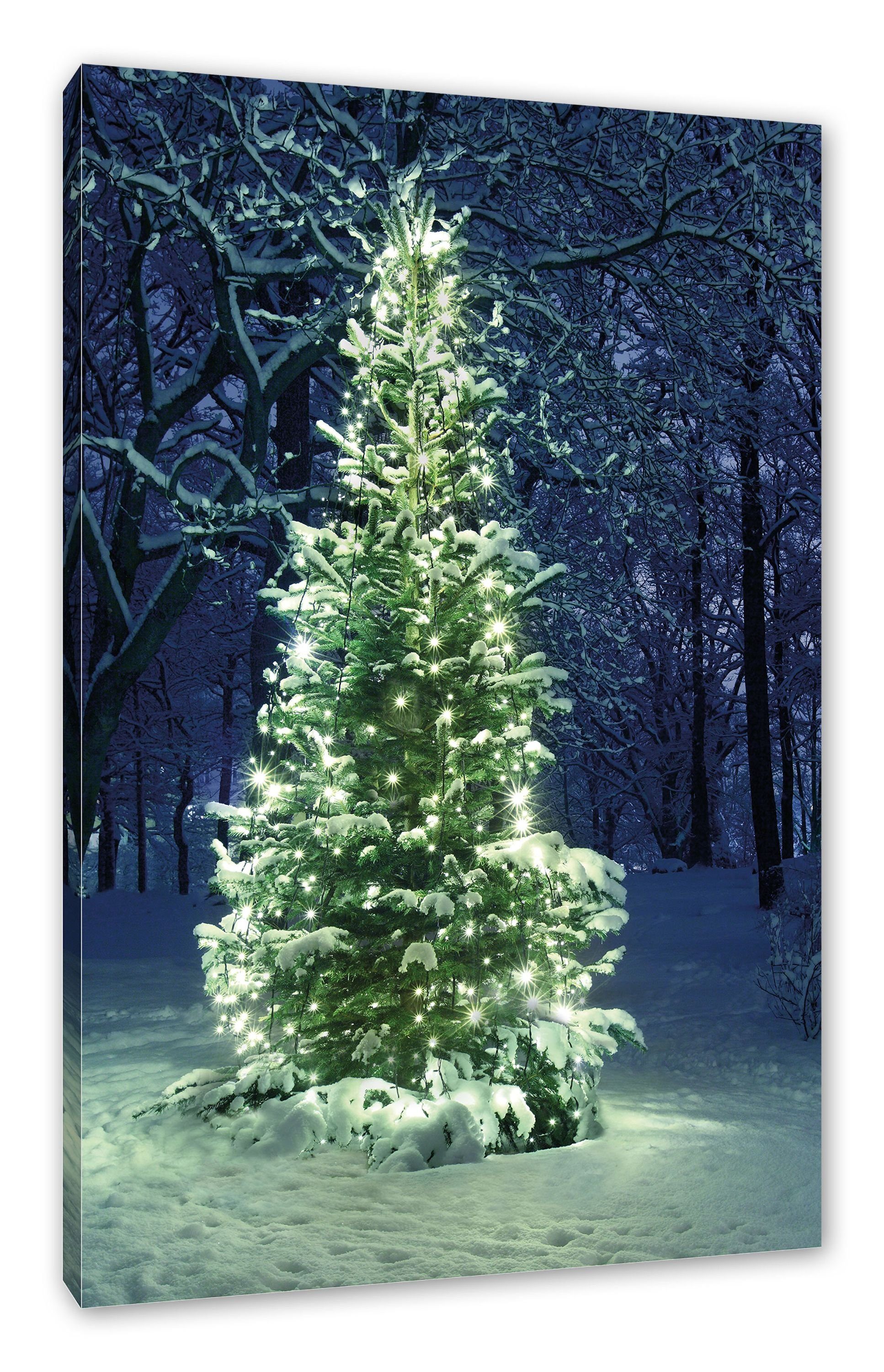 inkl. Zackenaufhänger Weihnachtsbaum, Leinwandbild Leuchtender Leinwandbild Pixxprint St), Weihnachtsbaum fertig Leuchtender bespannt, (1