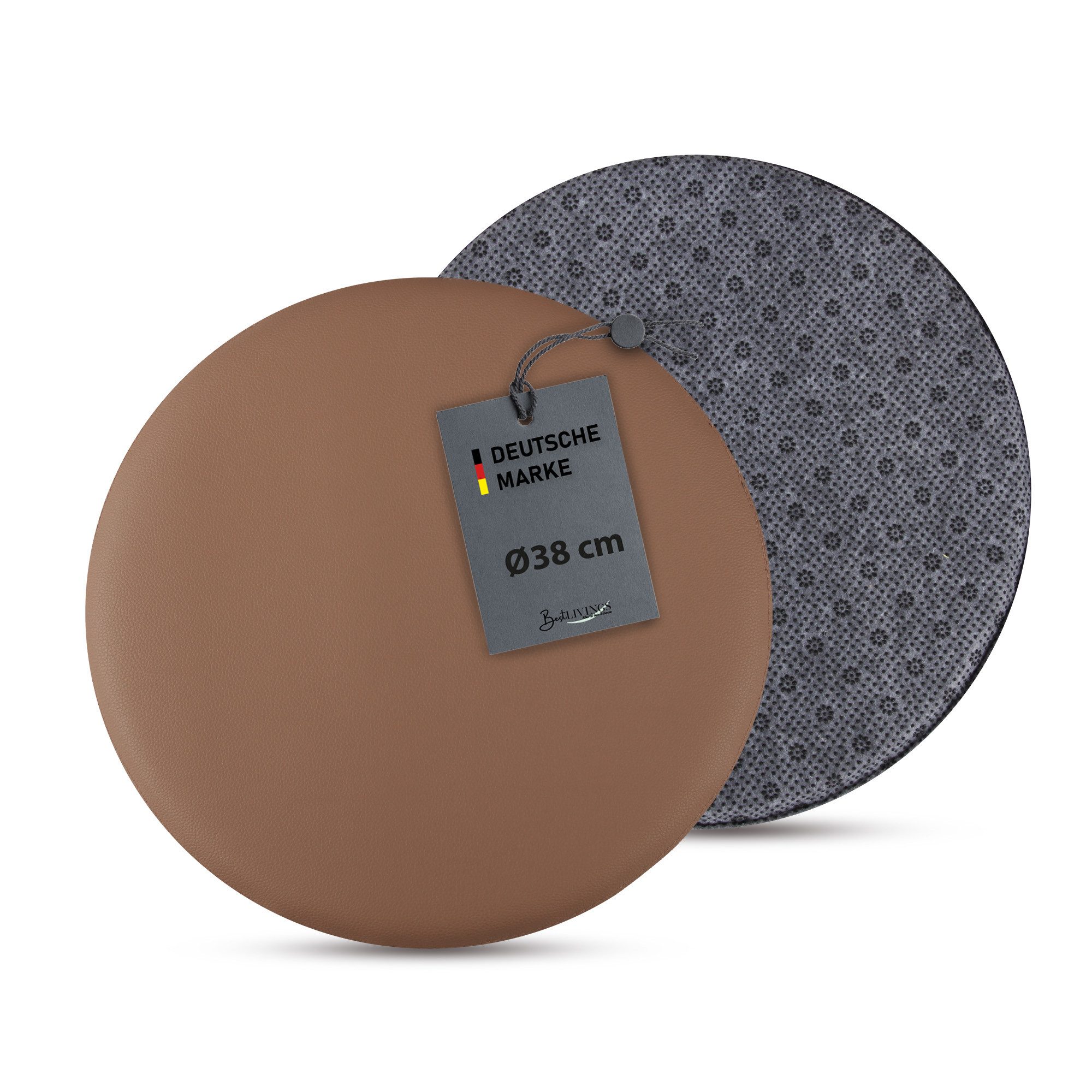 Bestlivings Stuhlkissen Lederimitat mit Antirutsch, ⌀ 38cm, rund, rutschfest, pflegeleicht, hygienisch, bequem