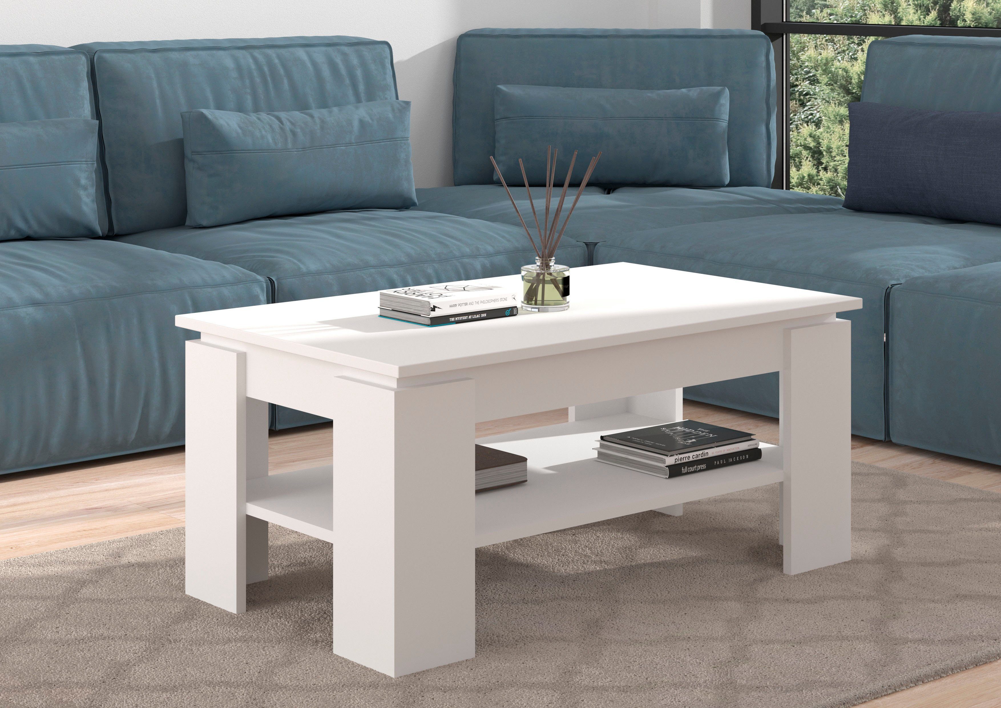 Home affaire Couchtisch Kalmar, rechteckig, 100 x 60 cm, 1 Ablageboden, Sofatisch, Beistelltisch, Kaffetisch, Wohnzimmertisch, coffee table