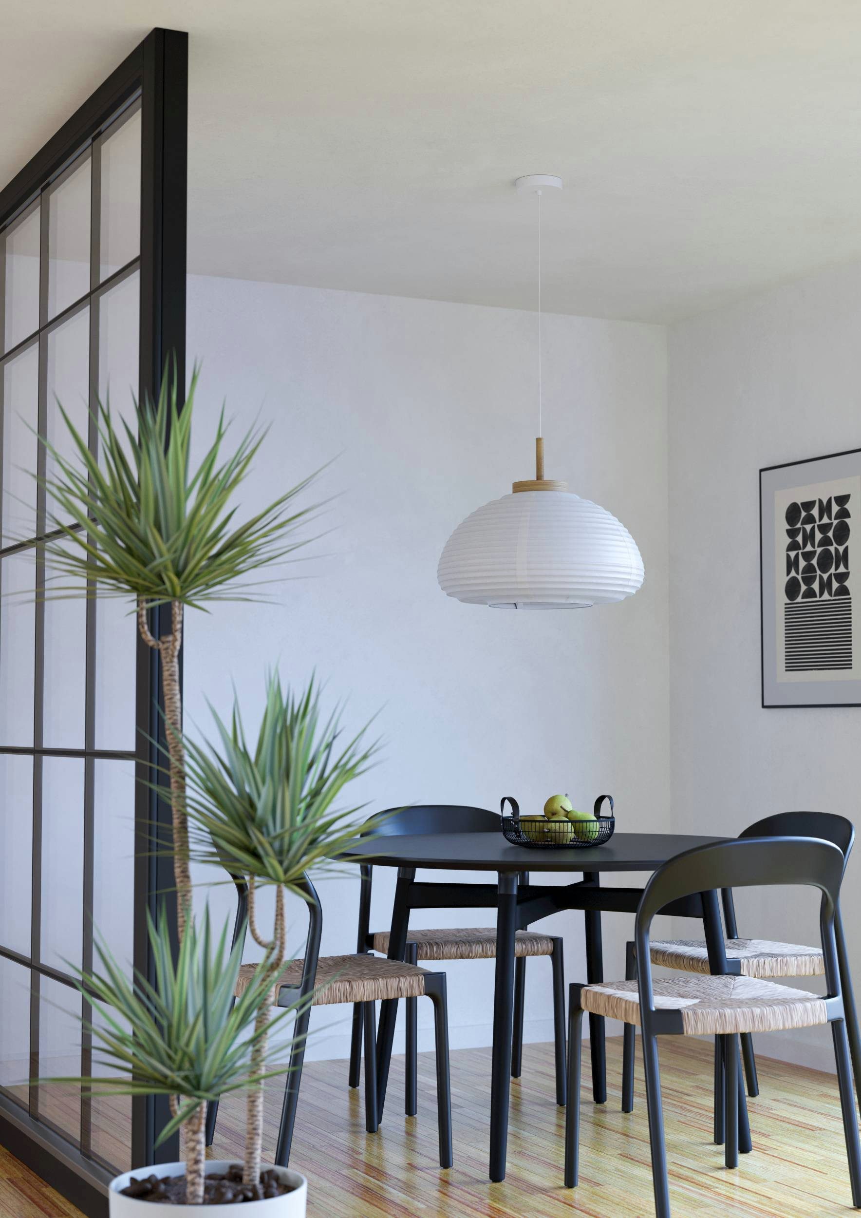 EGLO Hängeleuchte Summerhill Hängelampe 1-fach, Japan-Stil, Metall, Holz und Papier, E27, ohne Leuchtmittel, Hängeleuchte - H110 x Ø40 cm - weiß, braun - 1X40W exkl.