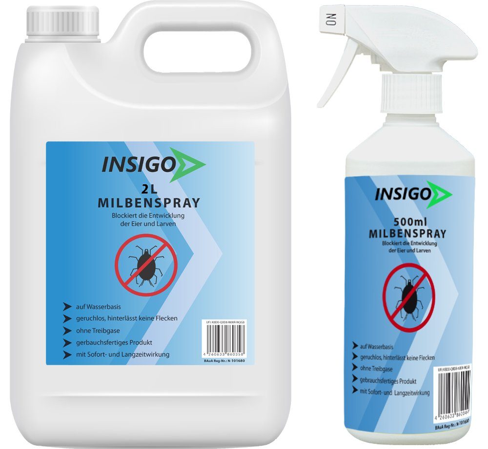 mit Milben-Spray Milben-Mittel ätzt Ungezieferspray, auf 2.5 / Insektenspray Anti brennt geruchsarm, INSIGO nicht, l, Langzeitwirkung Wasserbasis,