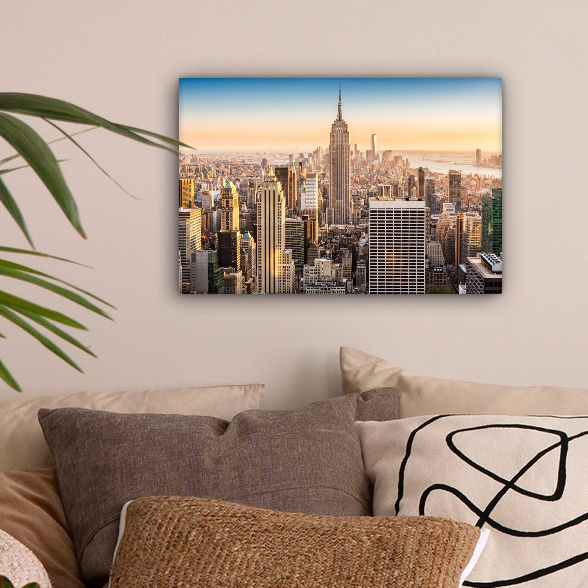 - cm Skyline, New - 30x20 Aufhängefertig, St), Leinwandbild OneMillionCanvasses® Leinwandbilder, Nebel Wandbild York Wanddeko, (1