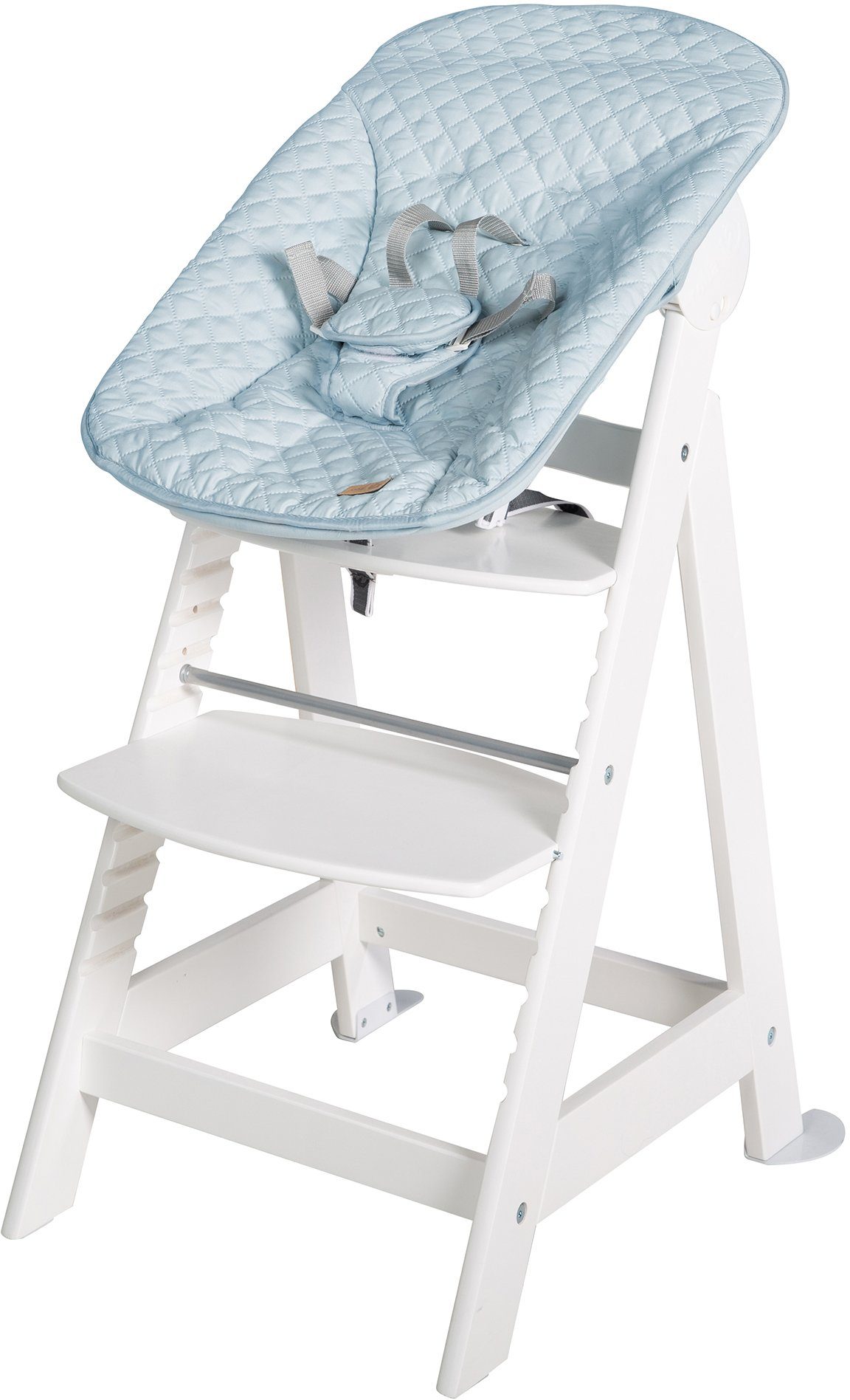 Treppenhochstuhl mit Up, 2-in-1 Neugeborenen-Aufsatz hellblau/sky/weiß Style, Set Born Hochstuhl roba®