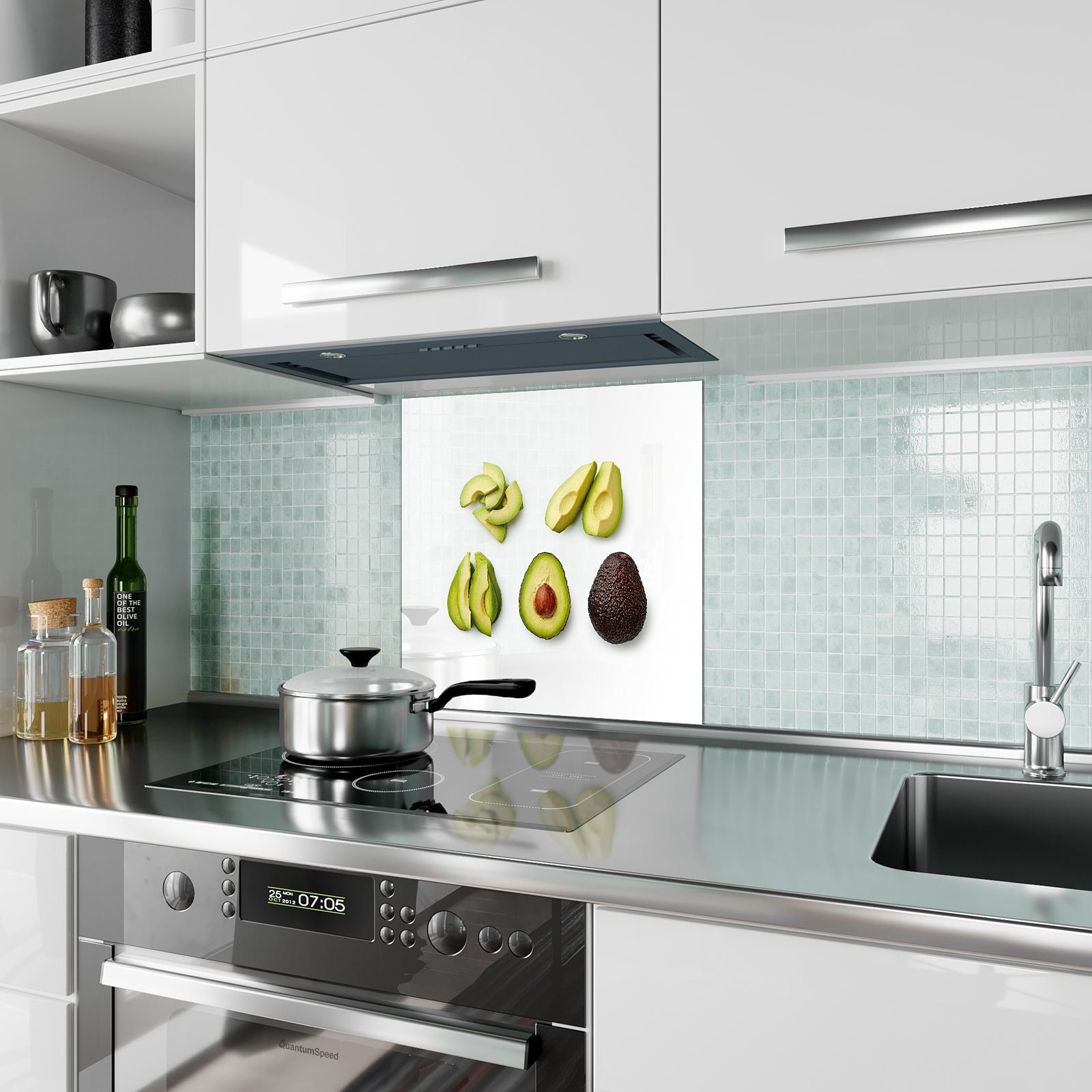 Avocado Spritzschutz mit Motiv Viererlei Glas Primedeco Küchenrückwand Küchenrückwand
