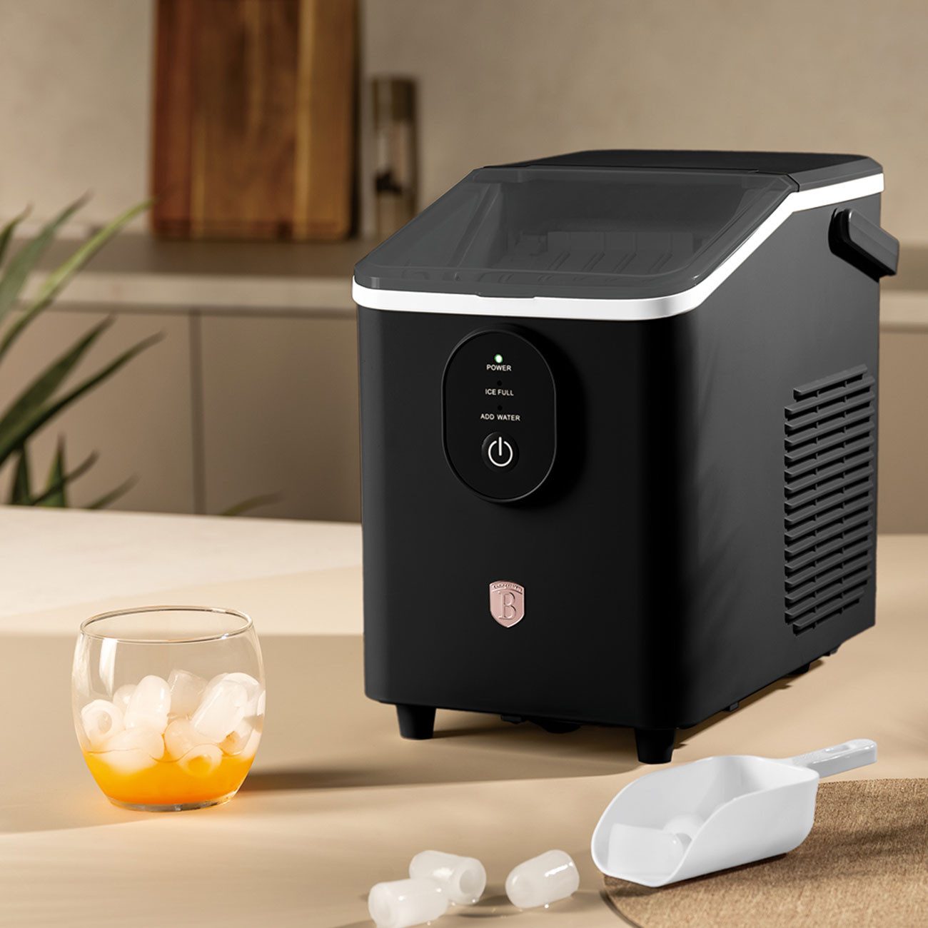 BerlingerHaus Eiswürfelmaschine Retro Eiswürfelmaschine Schwarz-Roségold, 12kg/24h Ice Maker 0,8L, Mit LED-Anzeige, Inklusive Eisschaufel