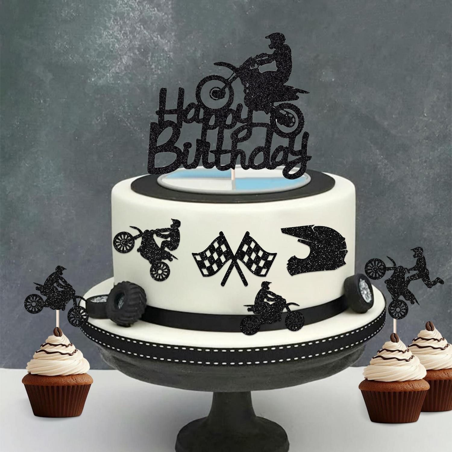 LuxusKollektion Tortenstecker Motorrad Deko Kuchen Geburtstag Jungen Männer Sport Party Schwarz