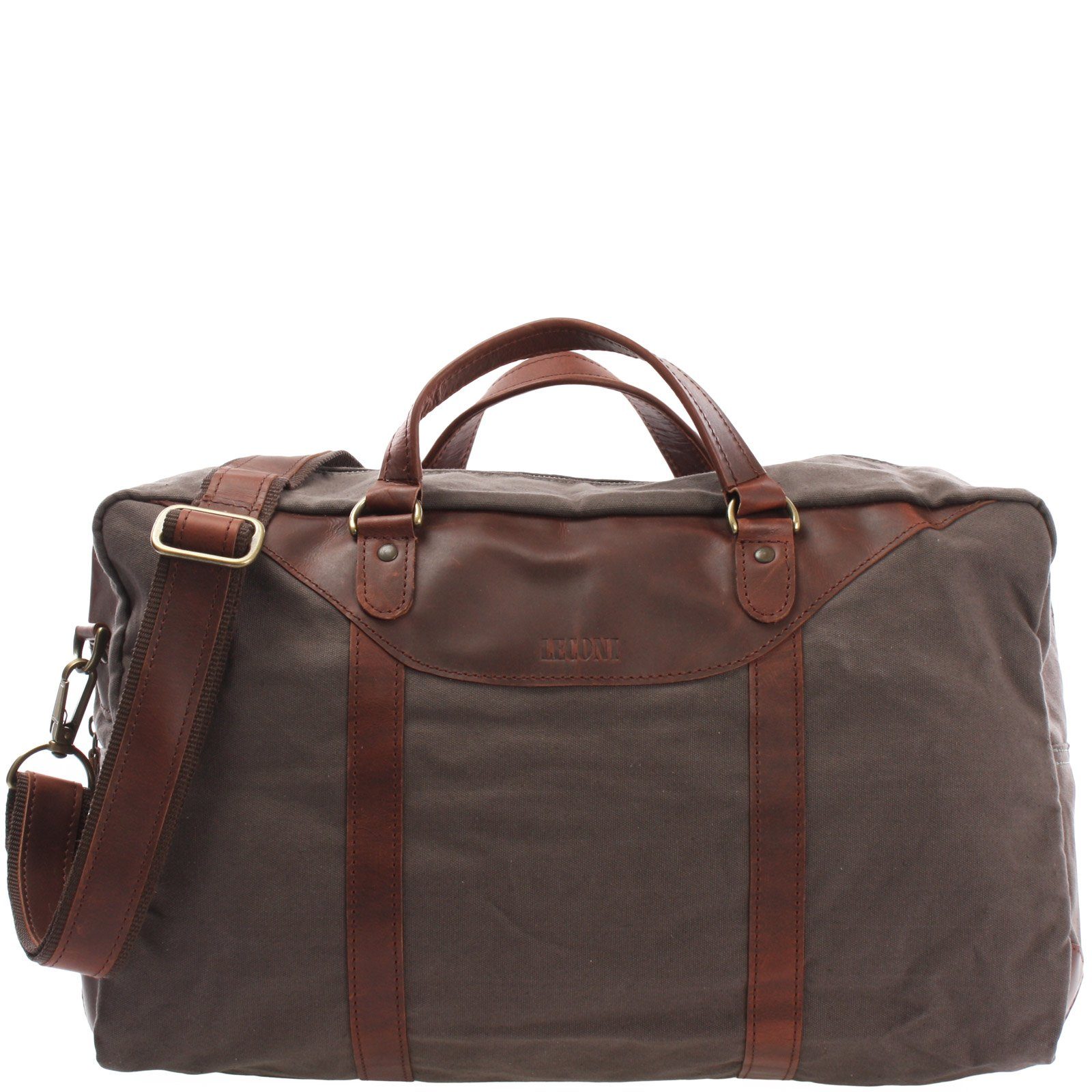 LECONI Weekender kleine Reisetasche Damen & Herren Sporttasche Canvas + Leder LE2009, Canvas & Leder - abnehmbarer Schulterriemen - 45x25x20 cm