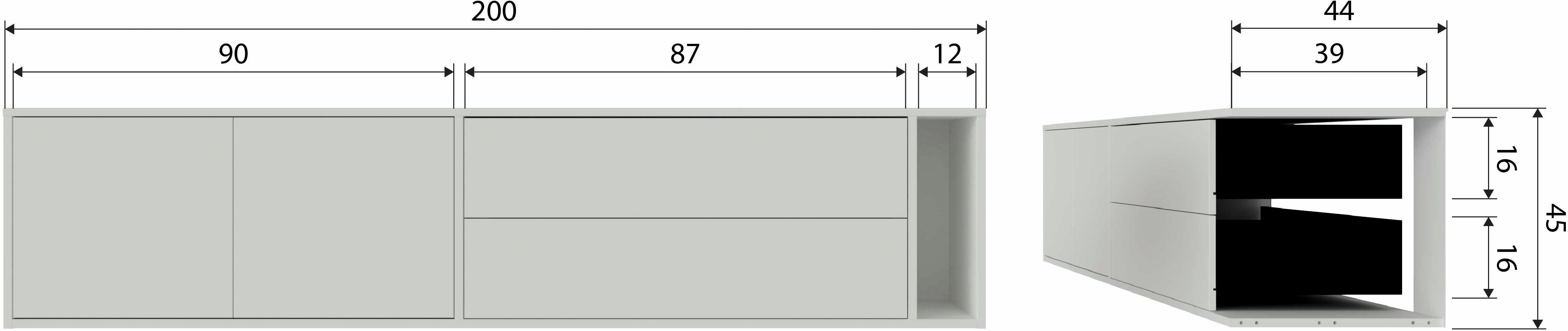 WOOOD Lowboard Settle TV-Kommode, mit zwei Schubladen, H 45 cm x B 200 cm