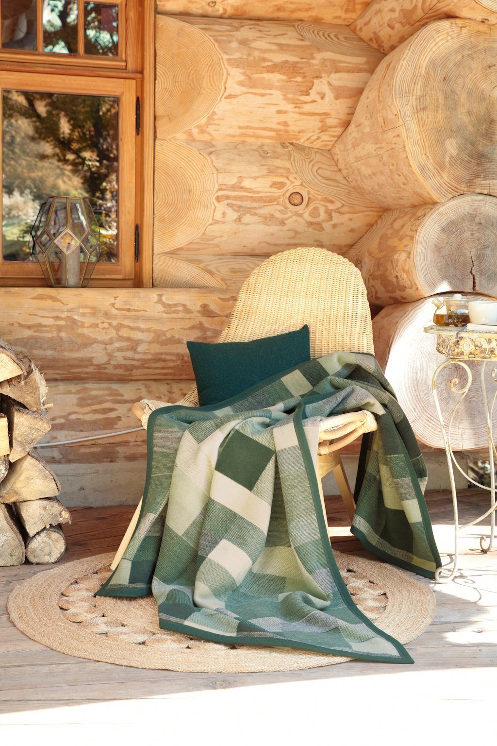 Wohndecke Color Squares green, grün karierte Kuscheldecke in 150x200, Biederlack, Decke aus Baumwoll-Mix, Made in Germany