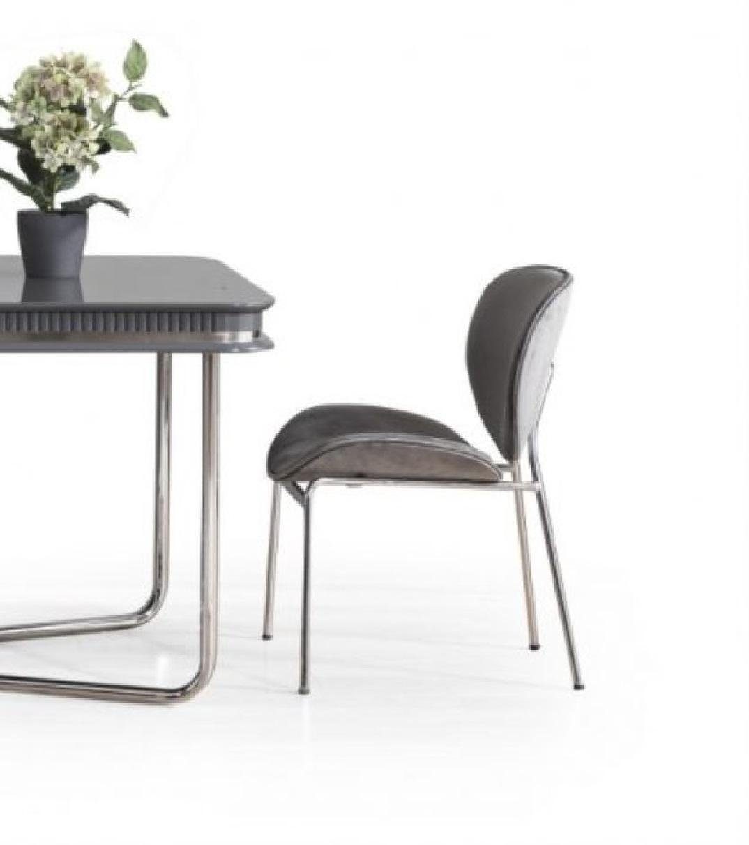 Ess JVmoebel 6x Tisch Komplett Set Esszimmer-Set Holz (7-St) Grau, Gruppe Stühle Esstisch Tische