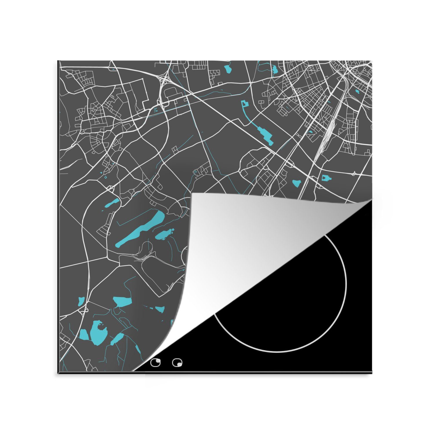 Blau, - Ceranfeldabdeckung, cm, - Hürth - Arbeitsplatte Stadtplan für Karte Vinyl, MuchoWow Deutschland küche (1 - 78x78 Herdblende-/Abdeckplatte tlg),